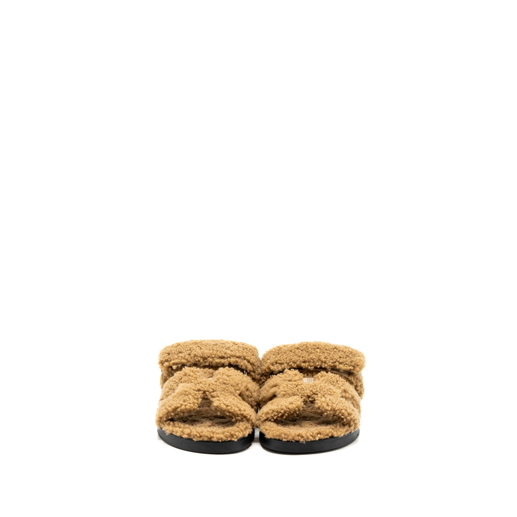 HERMES CHYPRE SANDALS PEAU LANIEE MER BEIGE ARGYLE