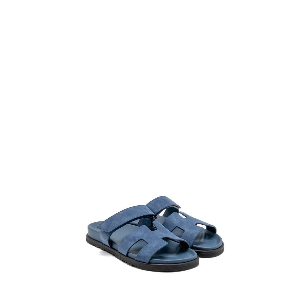 HERMES FEMME CHYPRE SANDALS CHEVRE VELOURS BLEU TURQUIN