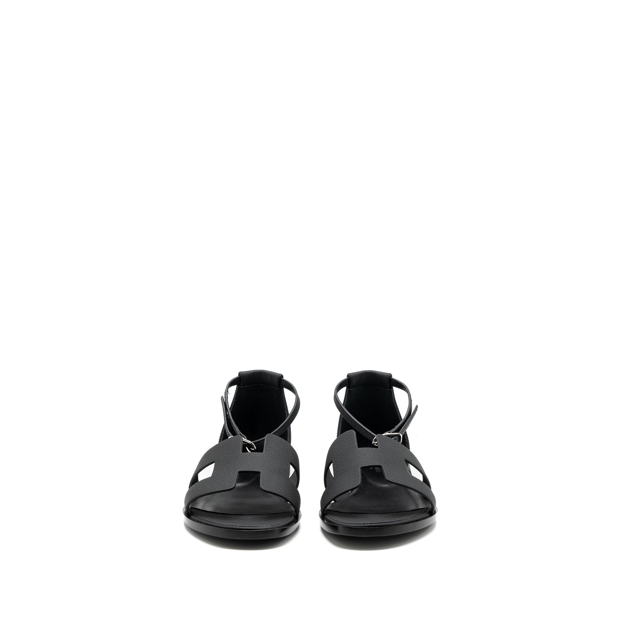 HERMES SANTORINI SANDALS LEATHER BLACK SHW