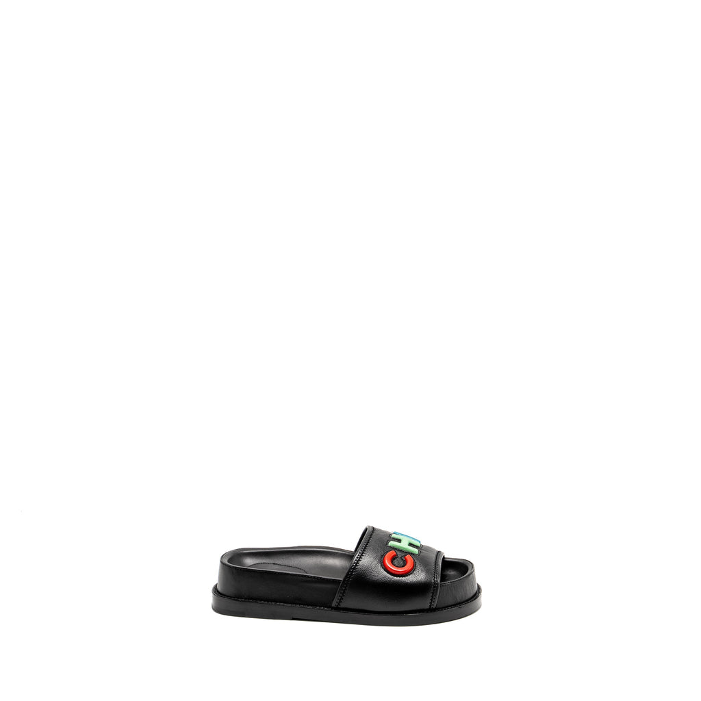 CHANEL LOGO LETTERS SANDALS/MULES LAMBSKIN BLACK/ MULTICOLOUR