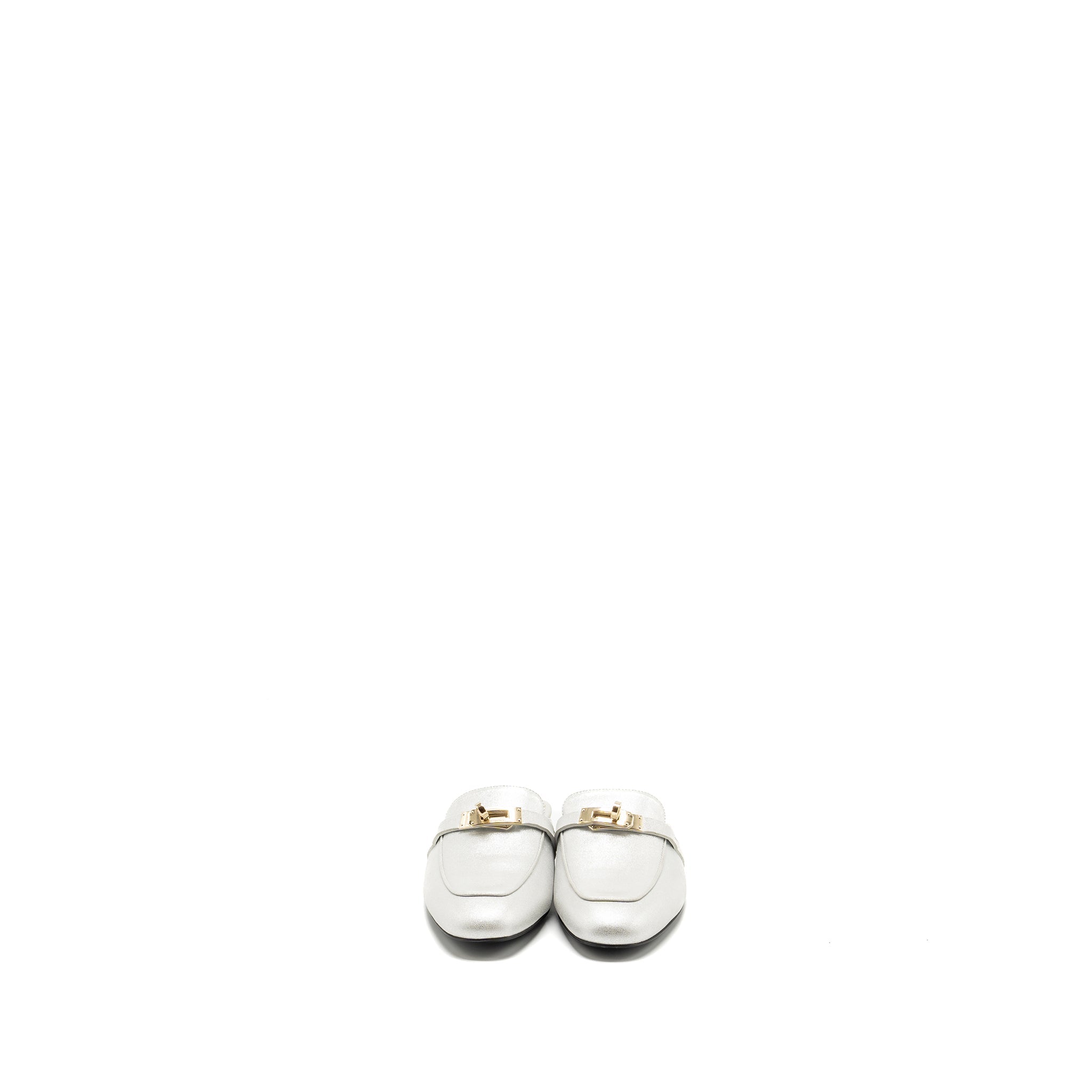 HERMES OZ MULE SUEDE GOATSKIN SILVER LGHW