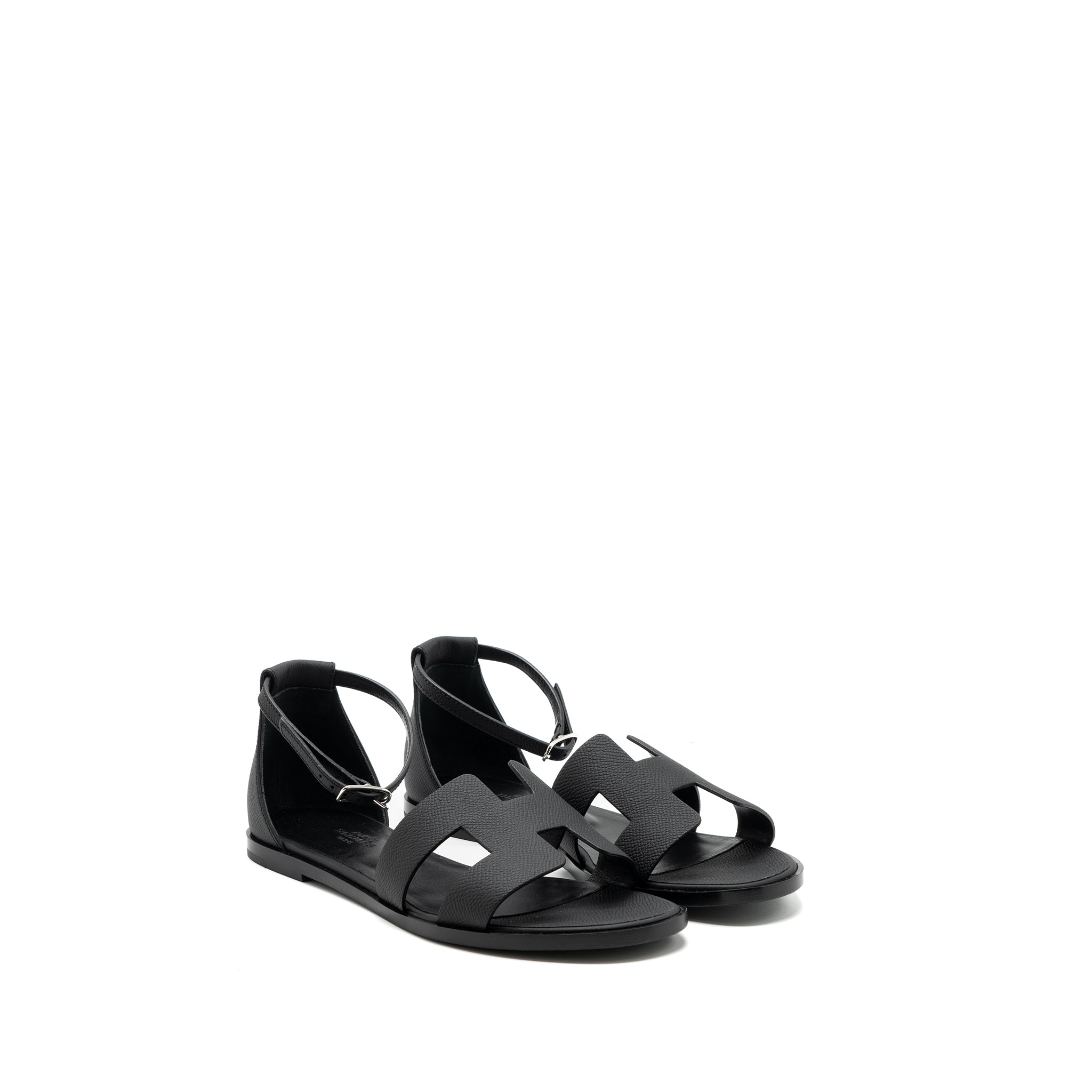HERMES SANTORINI SANDALS LEATHER BLACK SHW