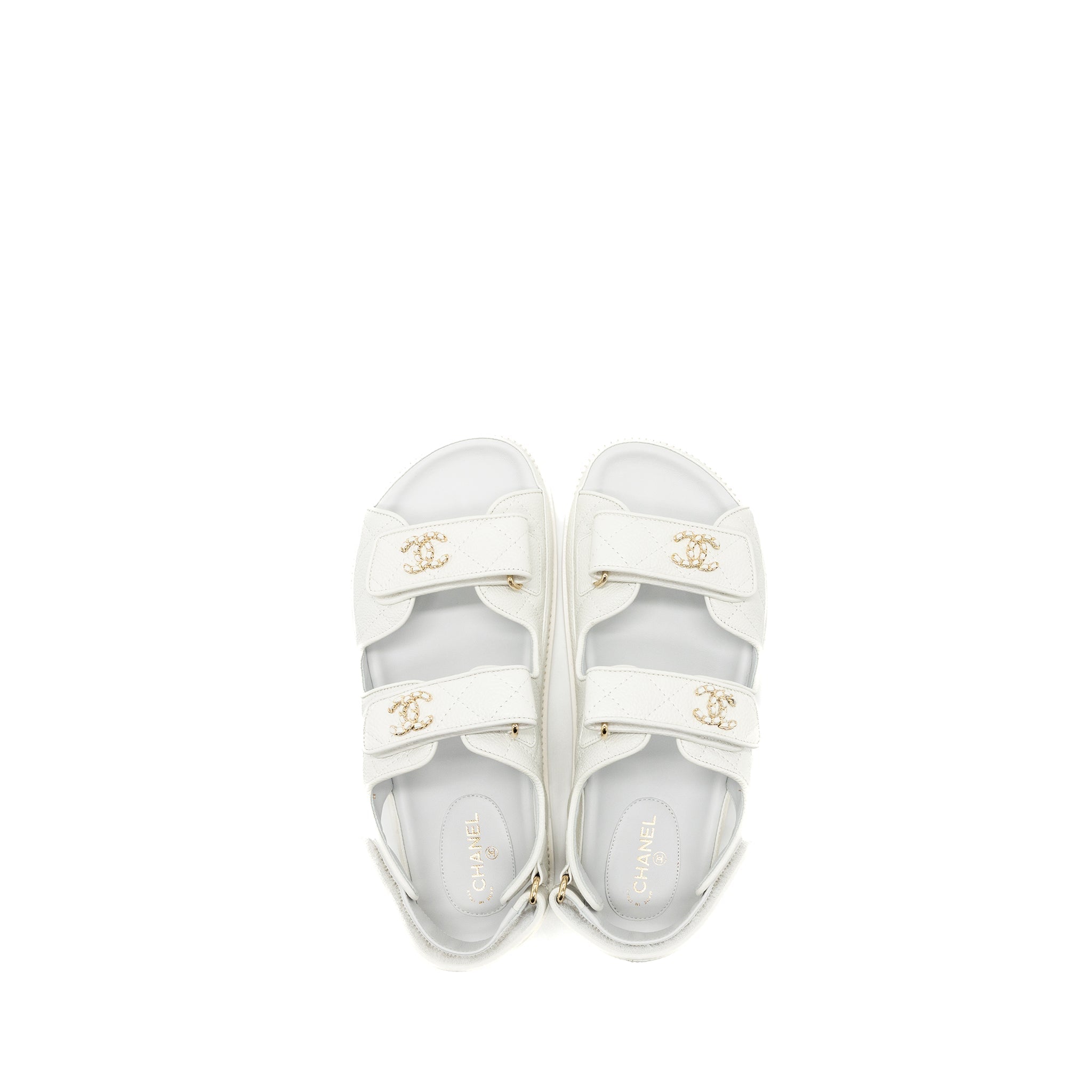 CHANEL DAD SANDALS CAVIAR WHITE LGHW