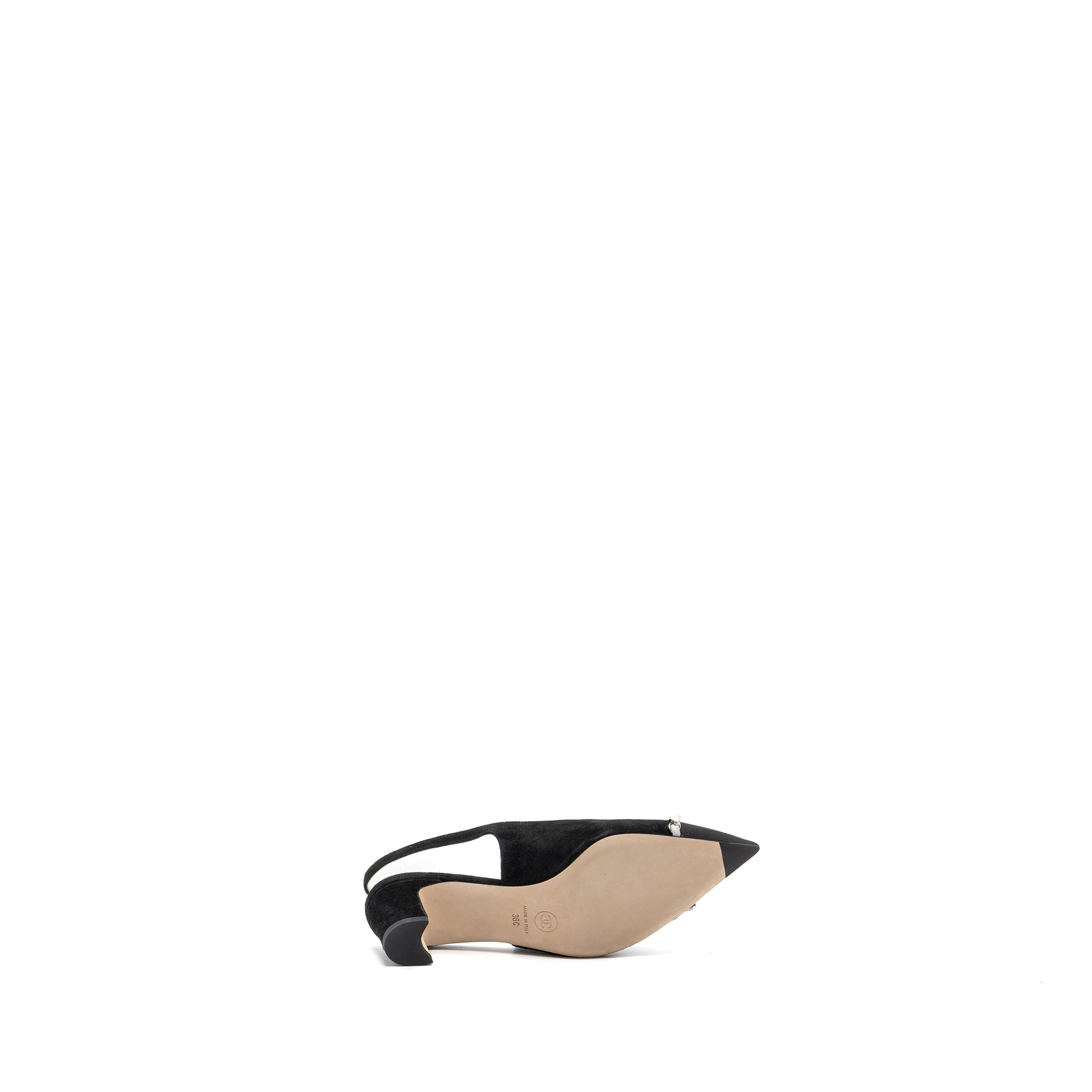 CHANEL SLINGS SHOES SUEDE CALFSKIN/ GROSGRAIN METAL BLACK AND LIGHT GREY