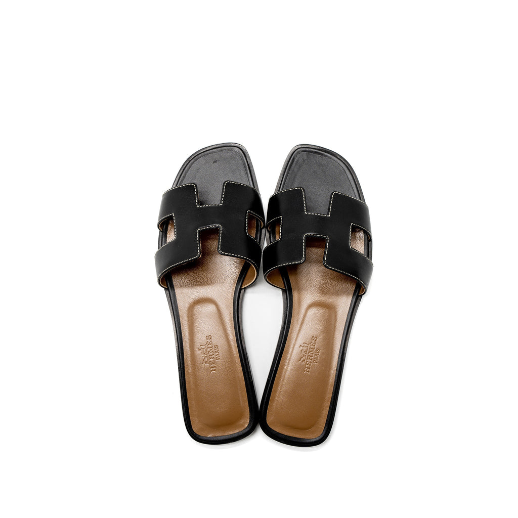 HERMES ORAN SANDAL BOX BLACK