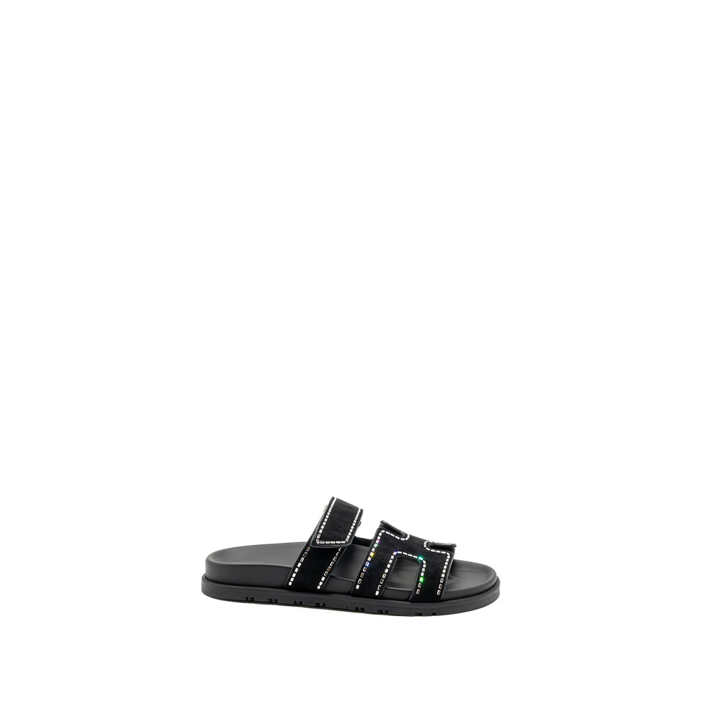 HERMES CHYPRE SANDALS SUEDE/ CRYSTAL BLACK