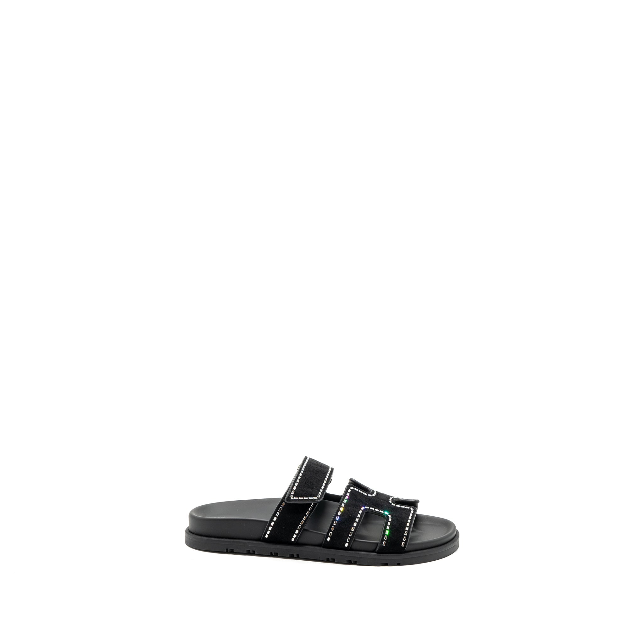HERMES CHYPRE SANDALS SUEDE/ CRYSTAL BLACK