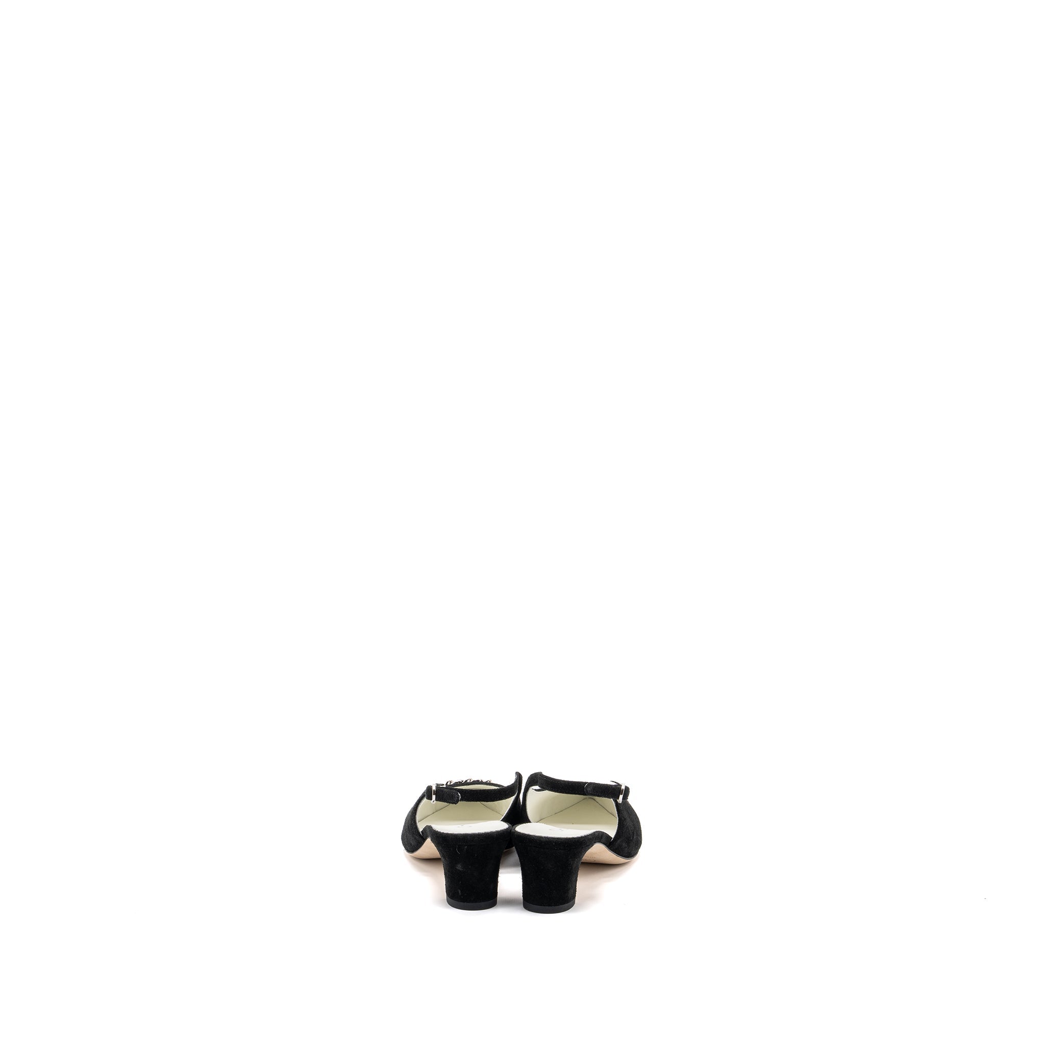 CHANEL SLINGS SHOES SUEDE CALFSKIN/ GROSGRAIN METAL BLACK AND LIGHT GREY
