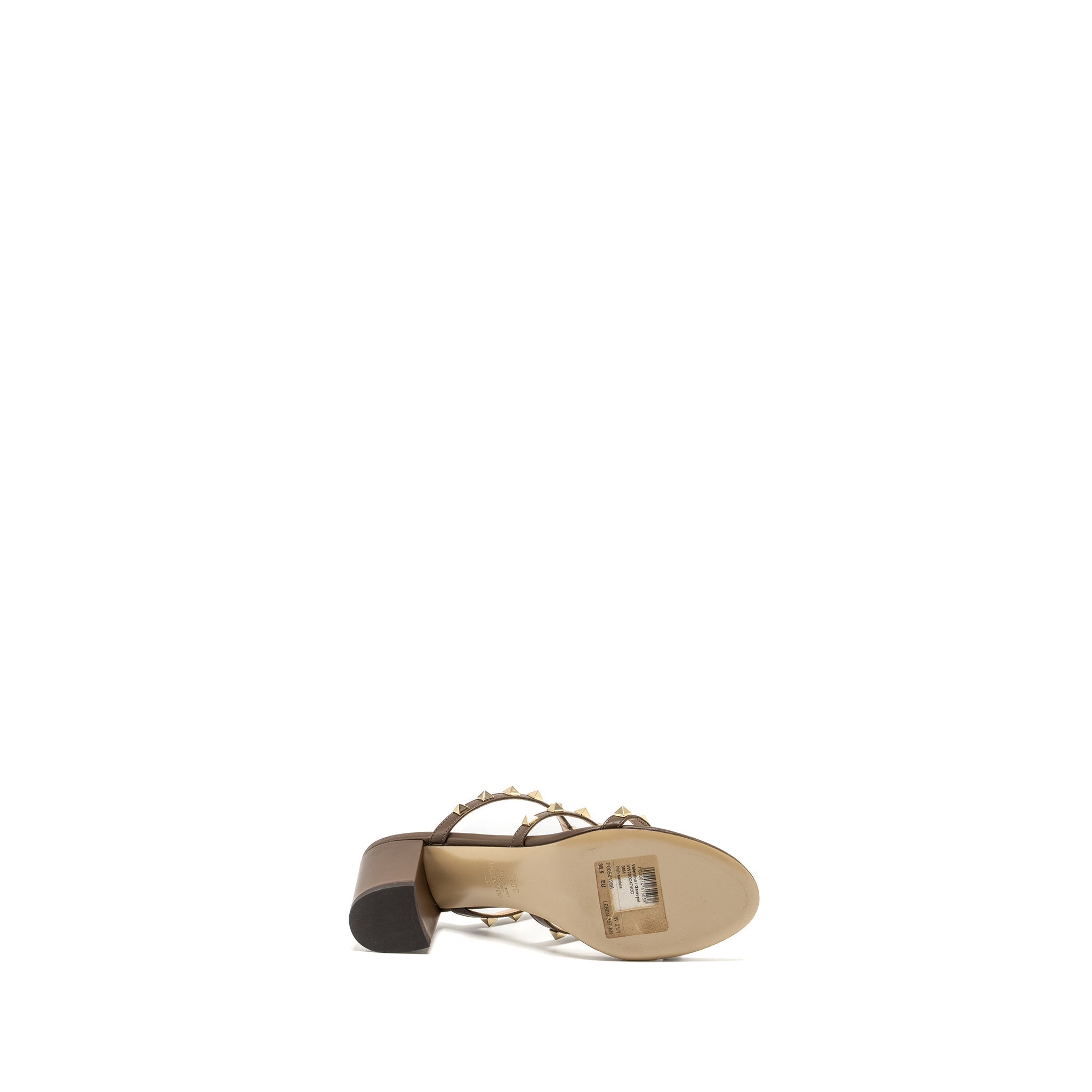 VALENTINO GARAVANI ROCKSTUD SLIDE SANDALS CALFSKIN BROWN