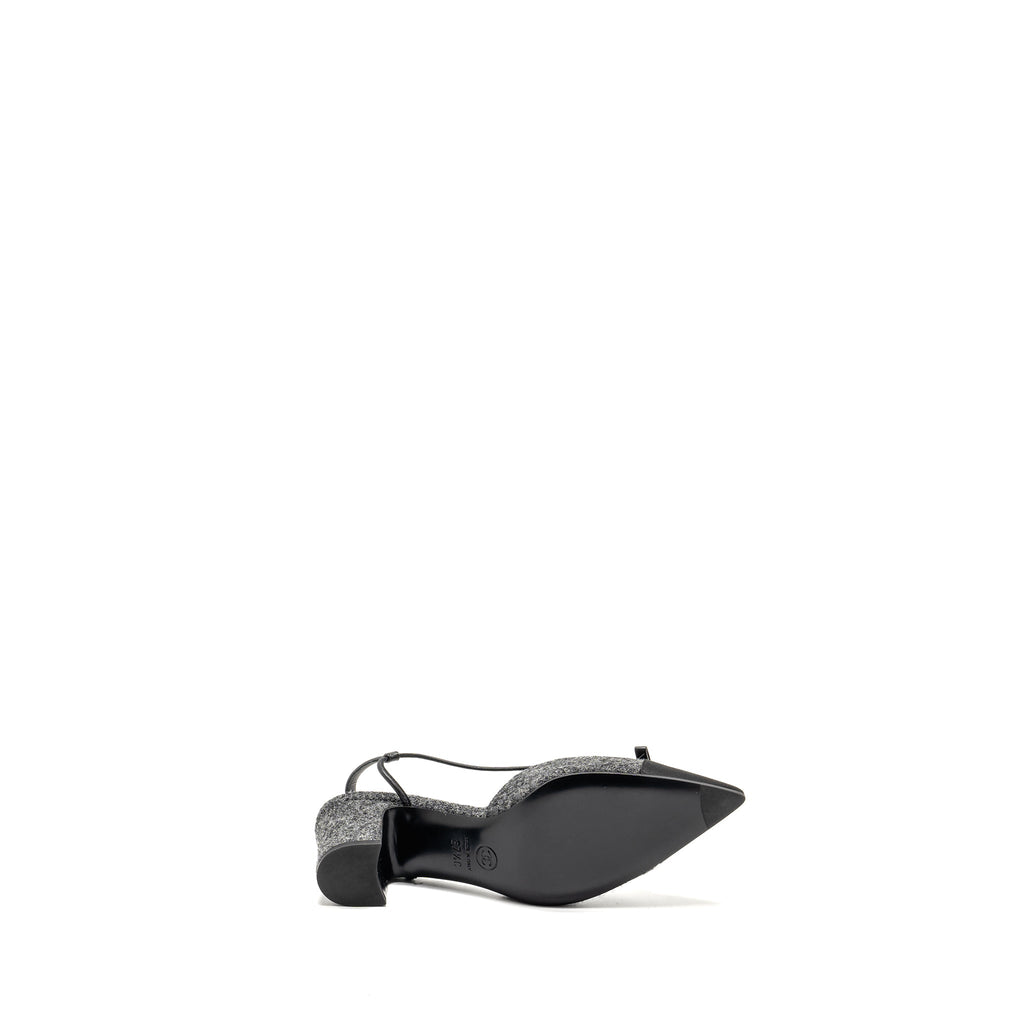 CHANEL CAP TOE CC SLINGBACK PUMPS TWEED GREY/BLACK