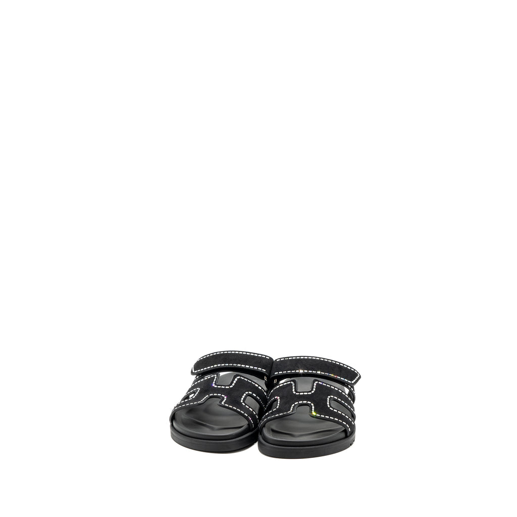 HERMES CHYPRE SANDALS SUEDE/ CRYSTAL BLACK