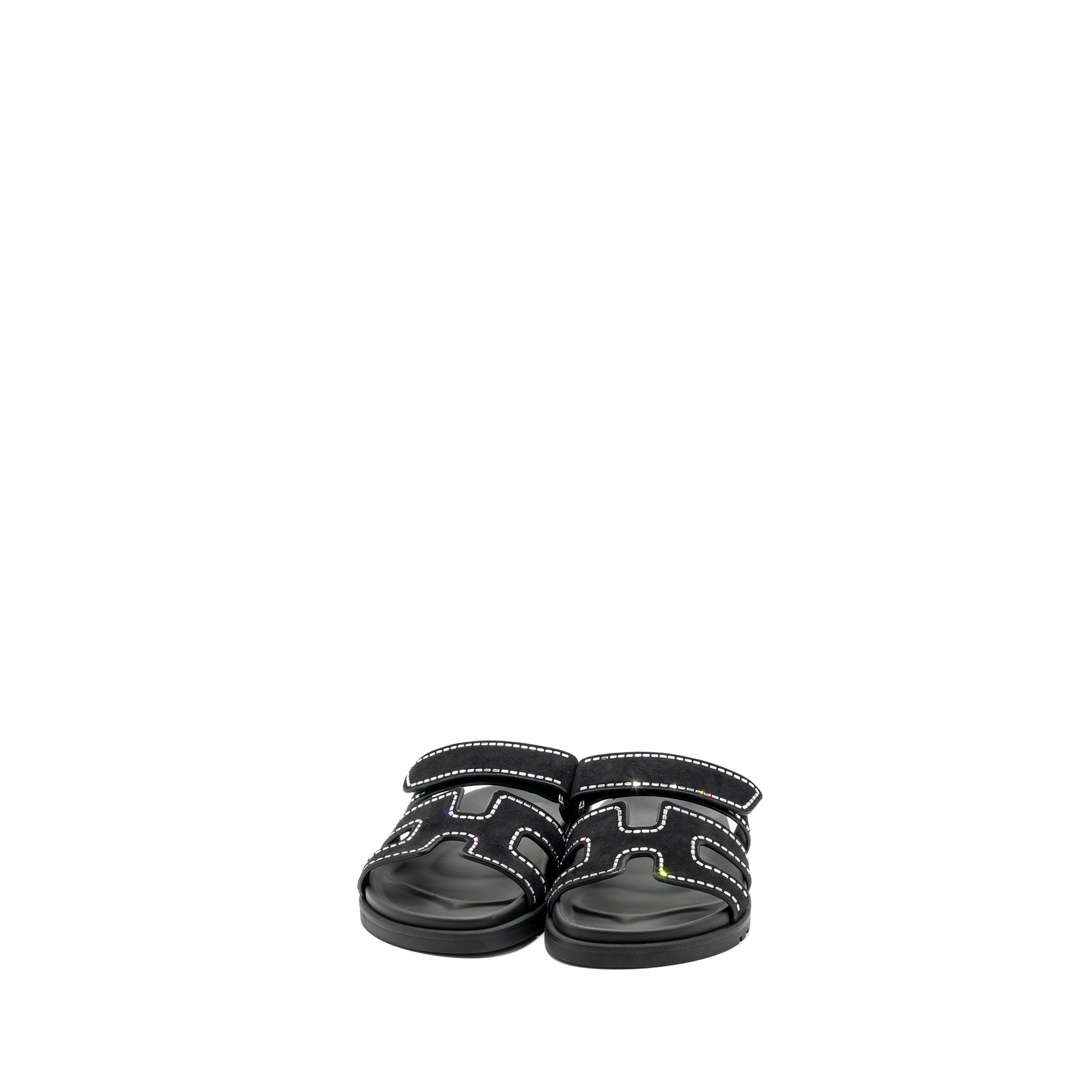HERMES CHYPRE SANDALS SUEDE/ CRYSTAL BLACK