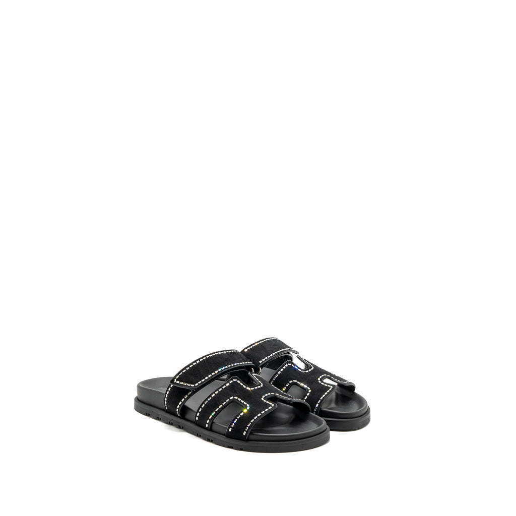 HERMES CHYPRE SANDALS SUEDE/ CRYSTAL BLACK