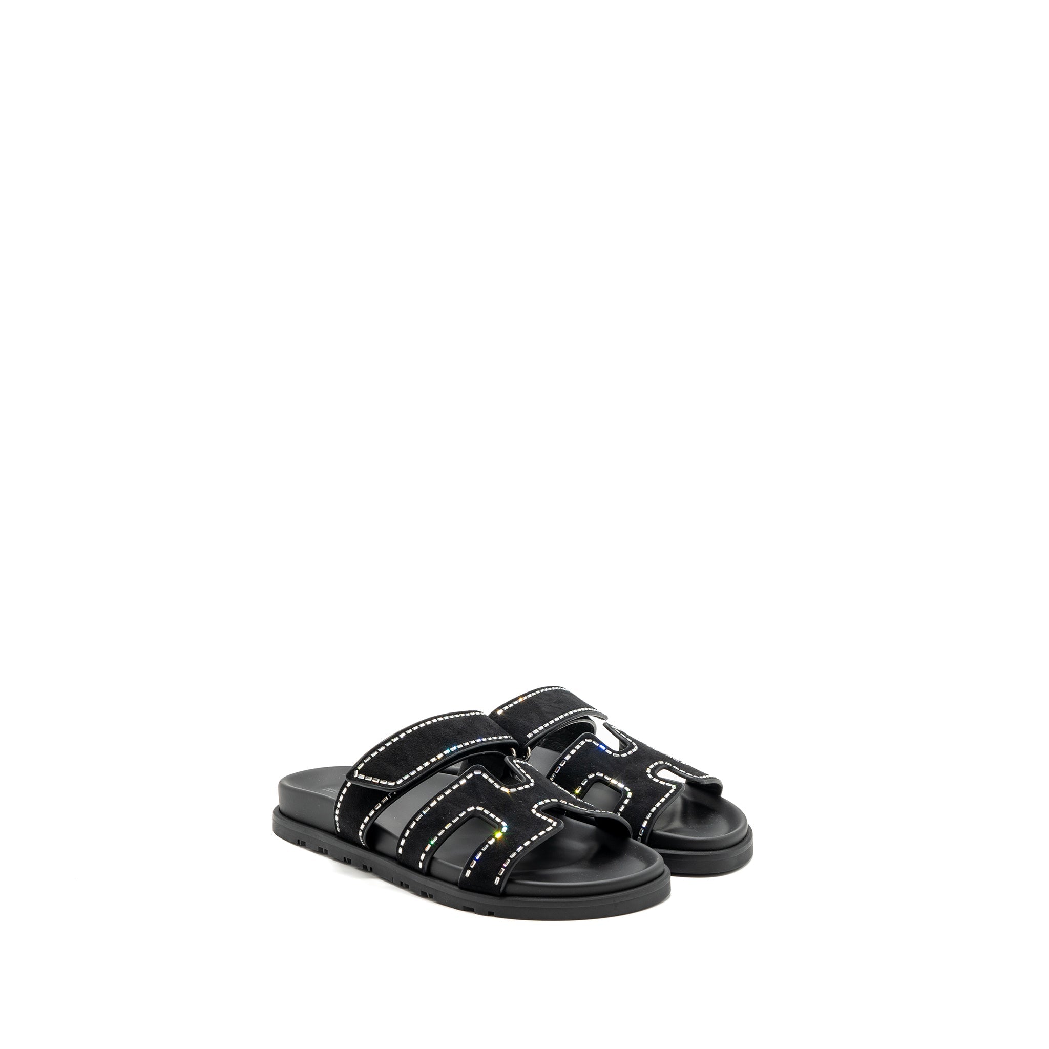 HERMES CHYPRE SANDALS SUEDE/ CRYSTAL BLACK