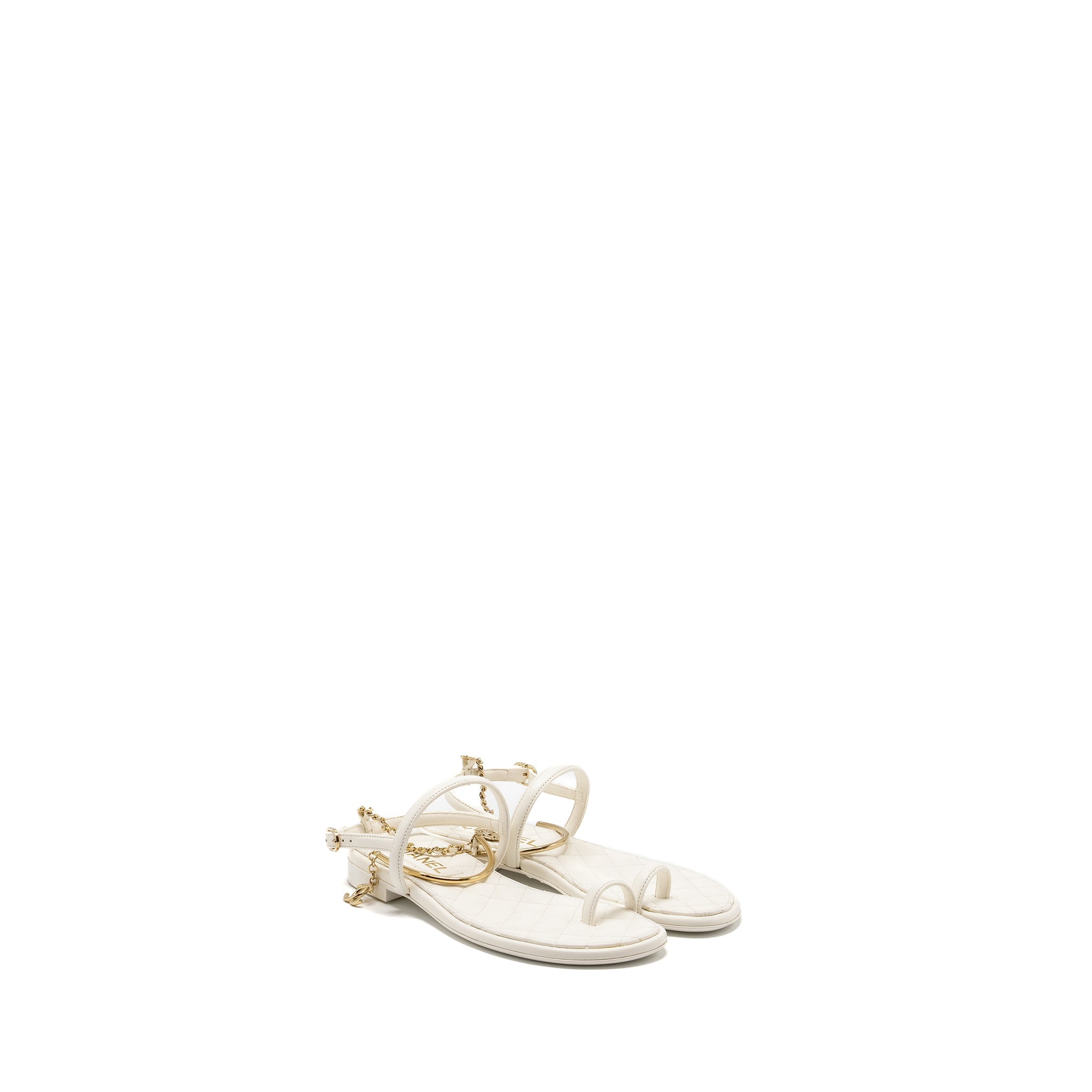 CHANEL 22S CAMELLIA SANDALS LAMBSKIN WHITE