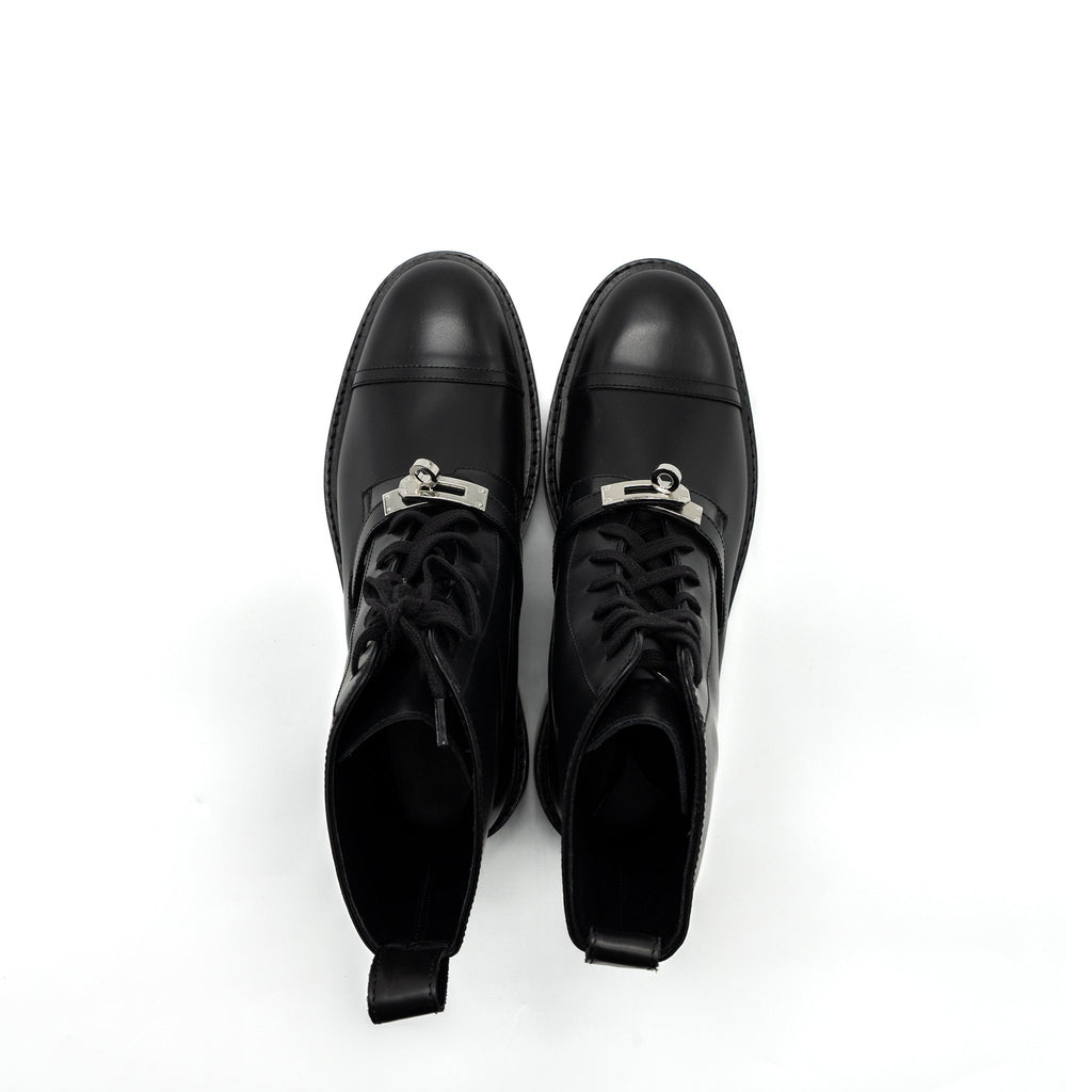 HERMES FUNK ANKLE BOOT GLAZED CALFSKIN BLACK SHW