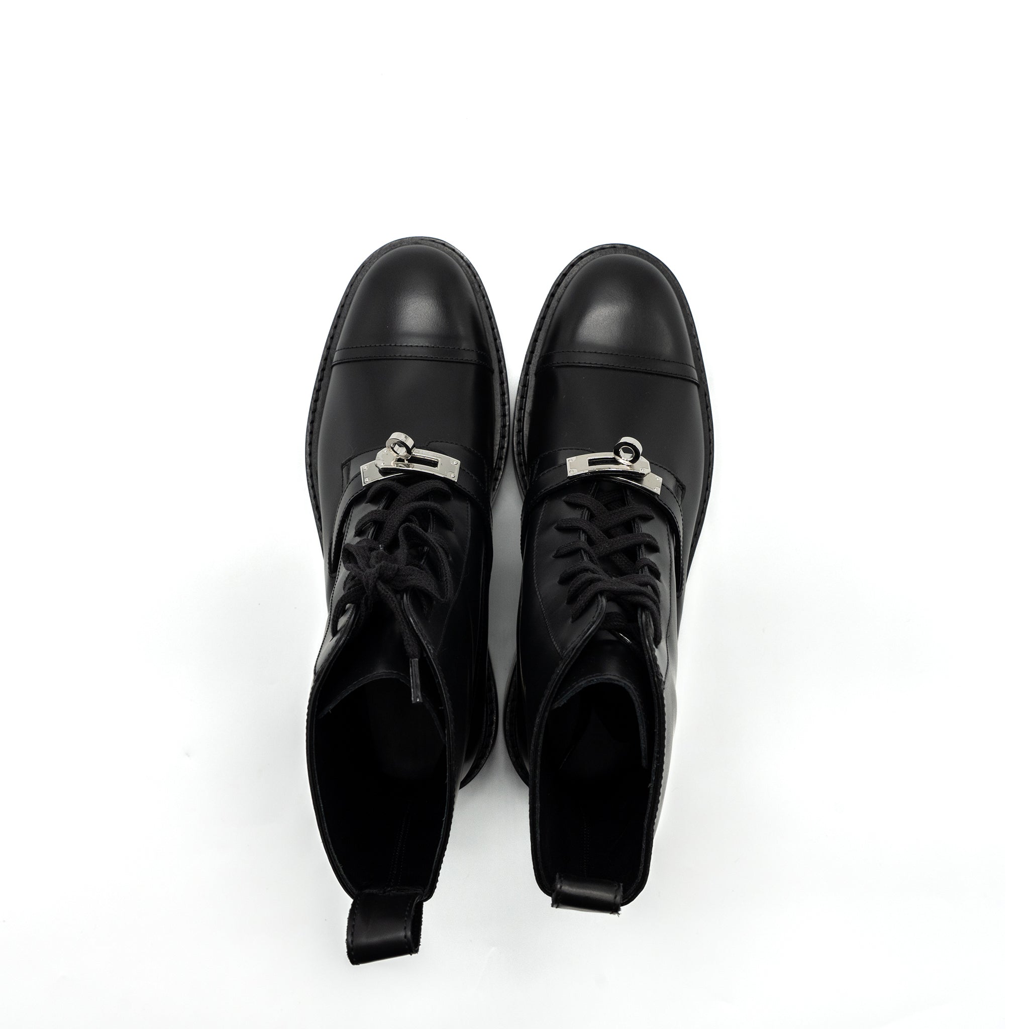 HERMES FUNK ANKLE BOOT GLAZED CALFSKIN BLACK SHW