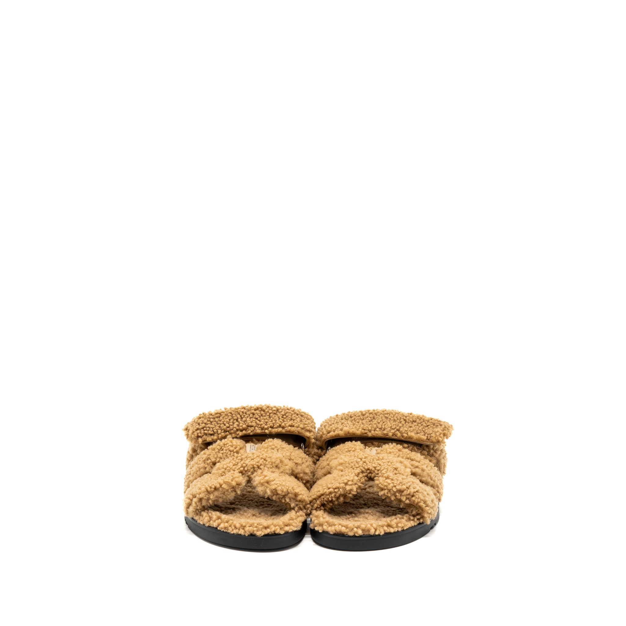 HERMES CHYPRE SANDALS SHEARLING BEIGE ARGYLE