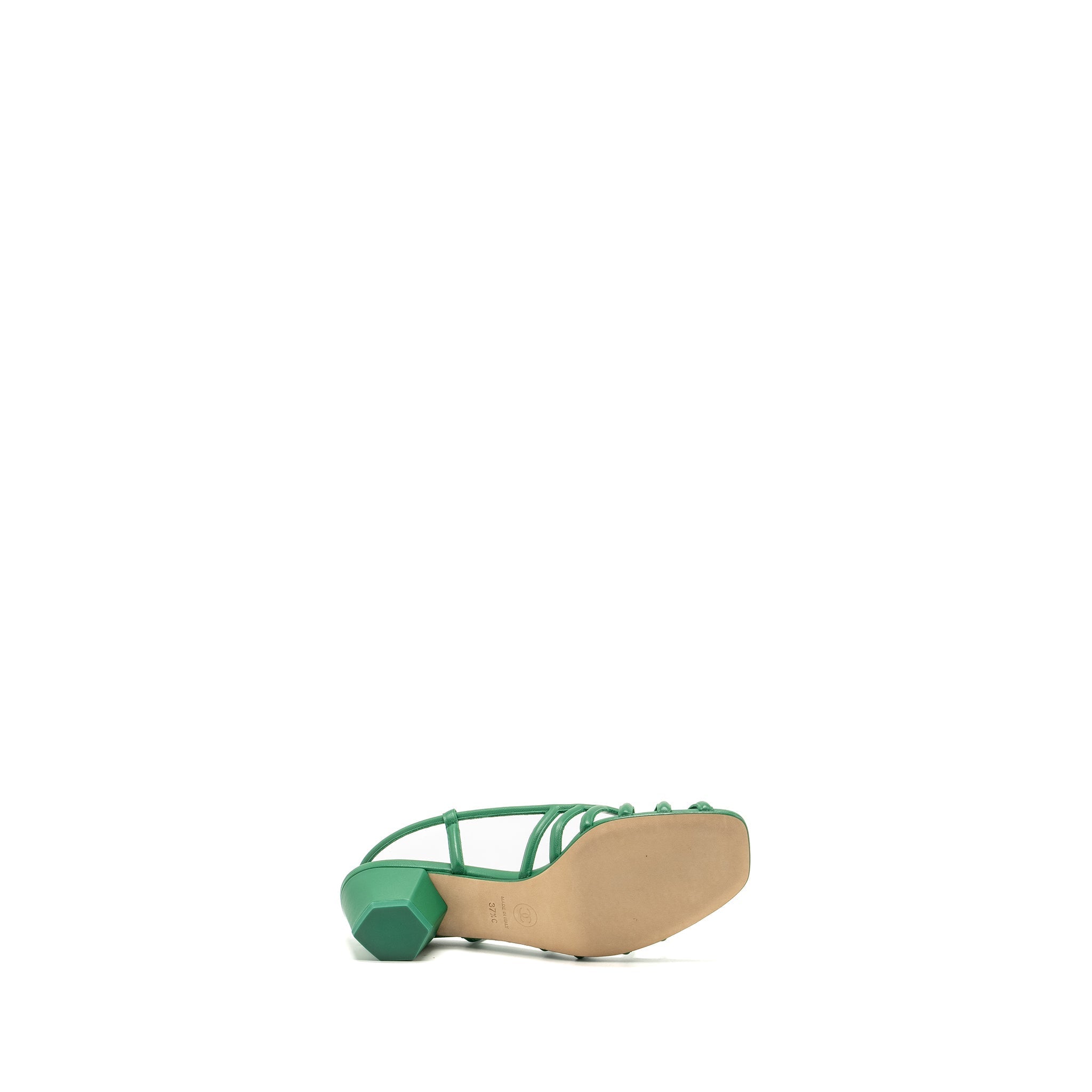 CHANEL 22B CC LOGO SANDALS LAMBSKIN GREEN SHW