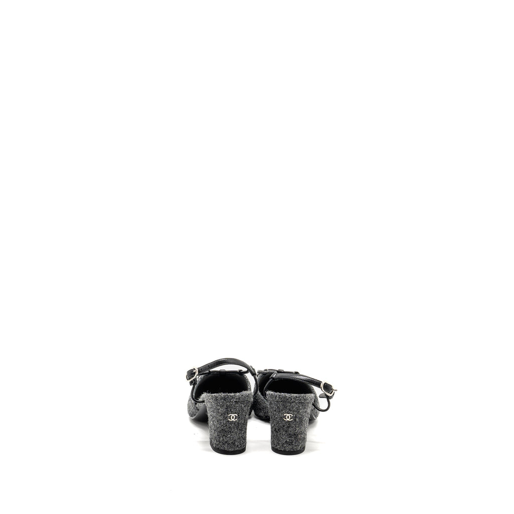 CHANEL CAP TOE CC SLINGBACK PUMPS TWEED GREY/BLACK