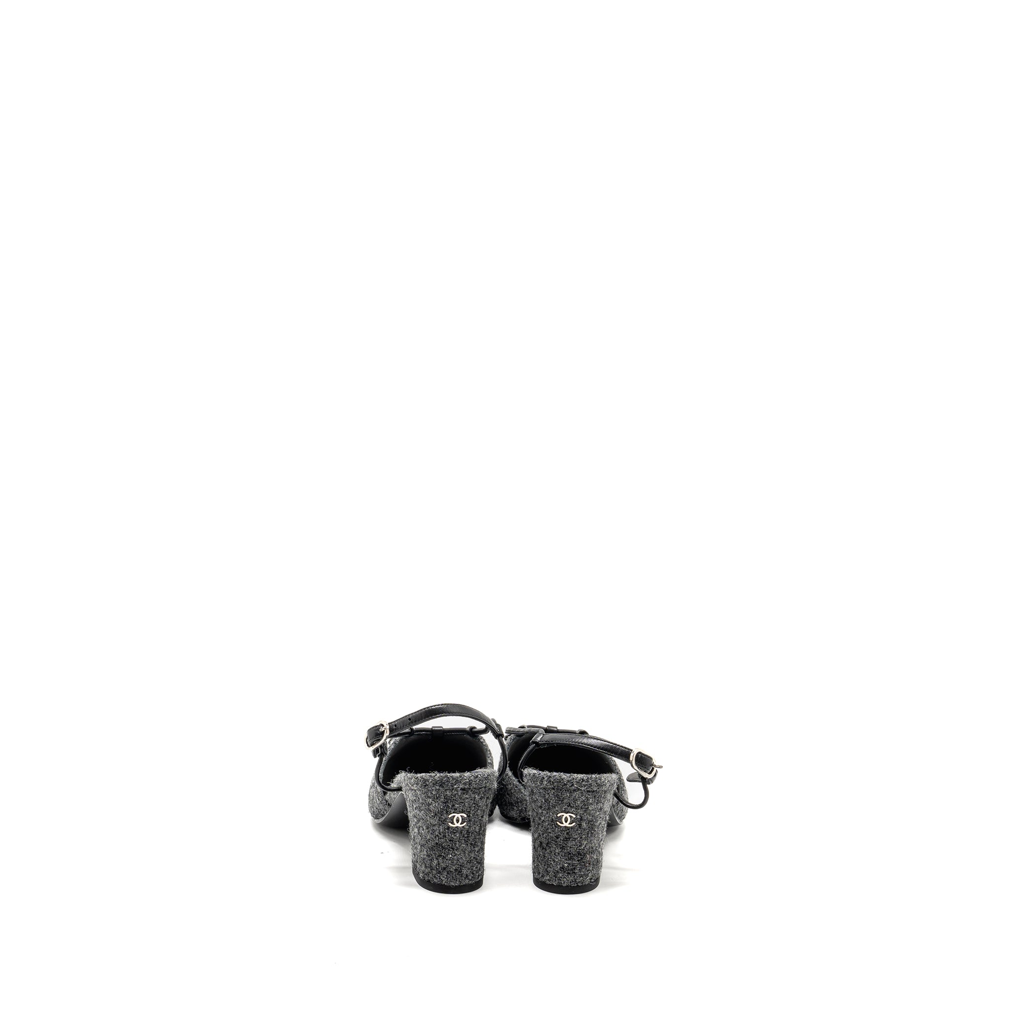 CHANEL CAP TOE CC SLINGBACK PUMPS TWEED GREY/BLACK