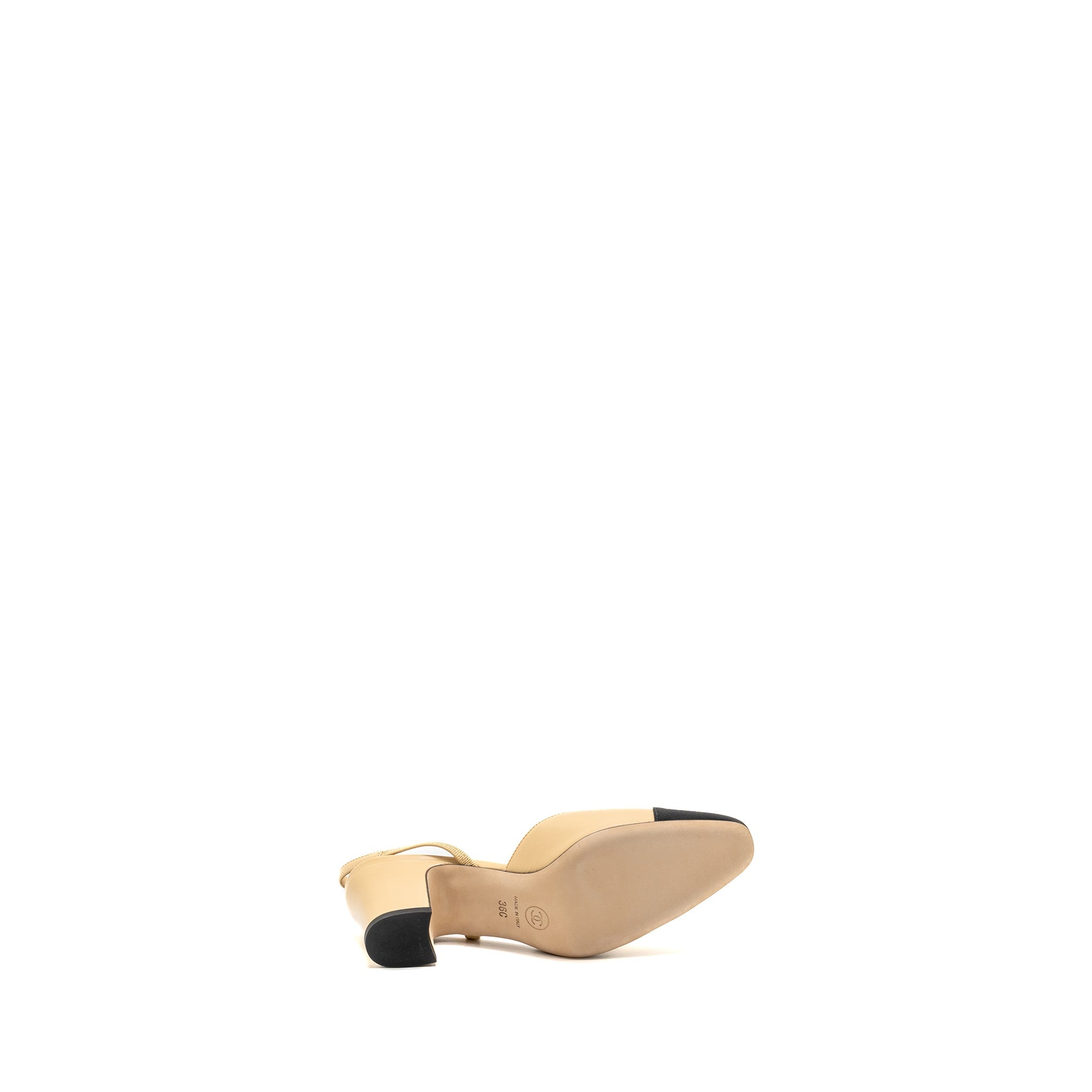 CHANEL SLINGBACK PUMPS LEATHER BEIGE / BLACK