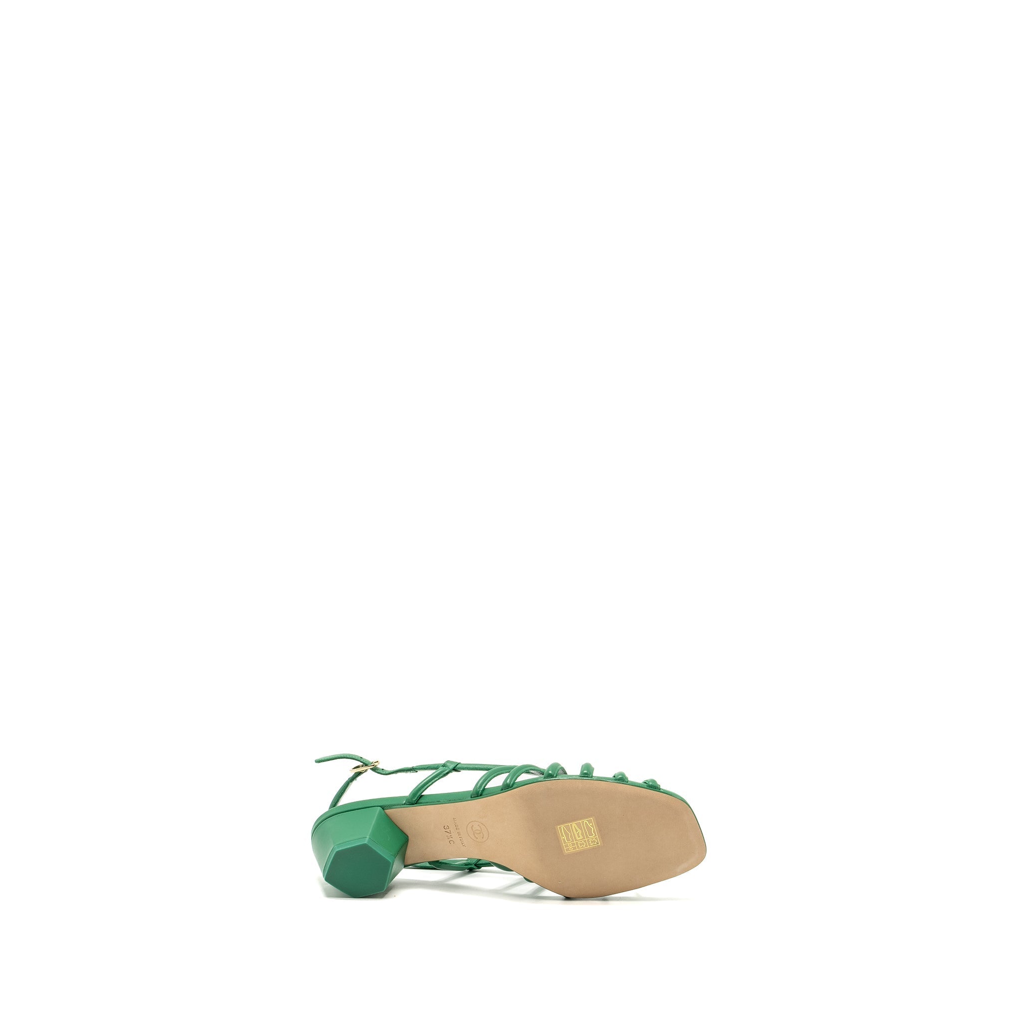 CHANEL 22B CC LOGO SANDALS LAMBSKIN GREEN SHW