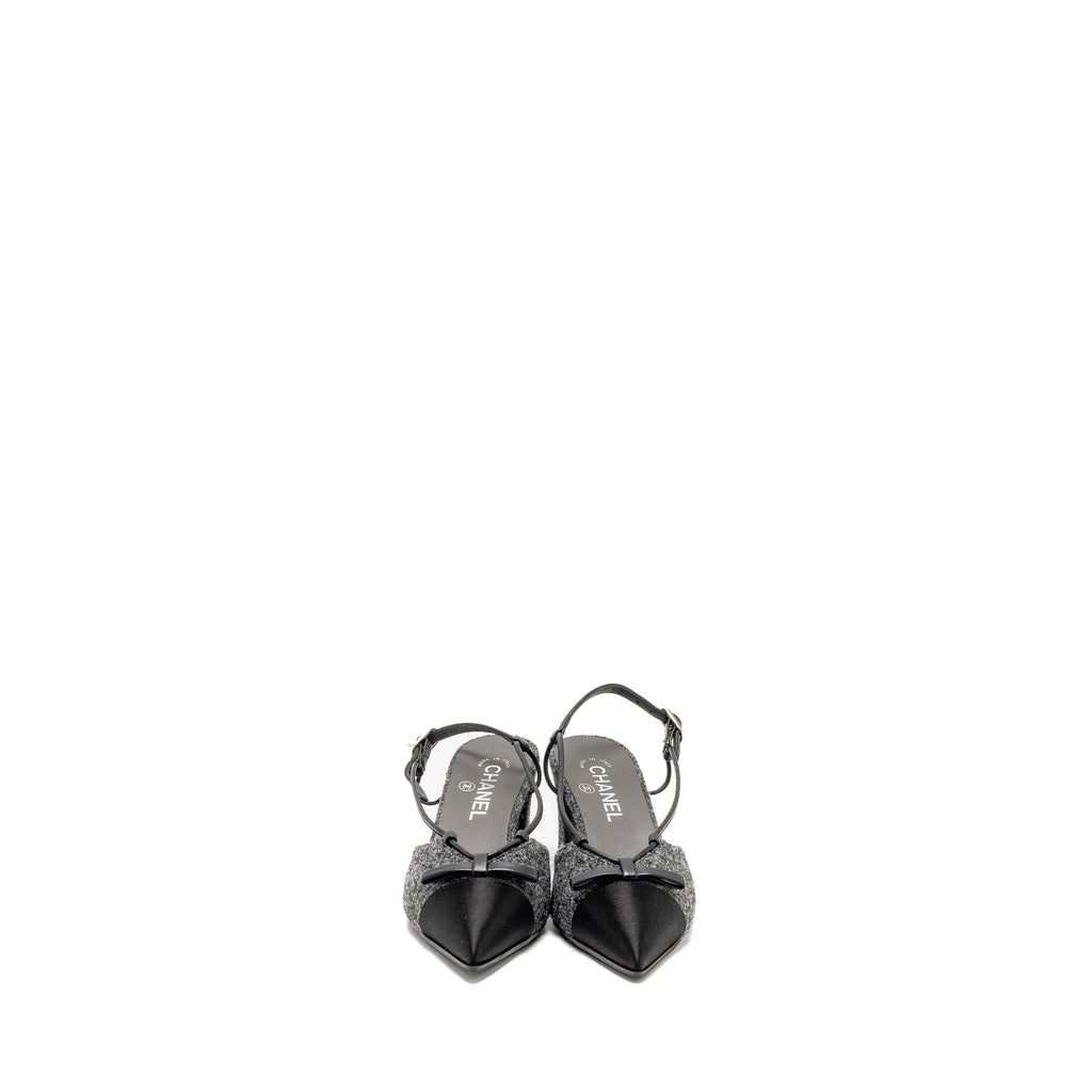 CHANEL CAP TOE CC SLINGBACK PUMPS TWEED GREY/BLACK