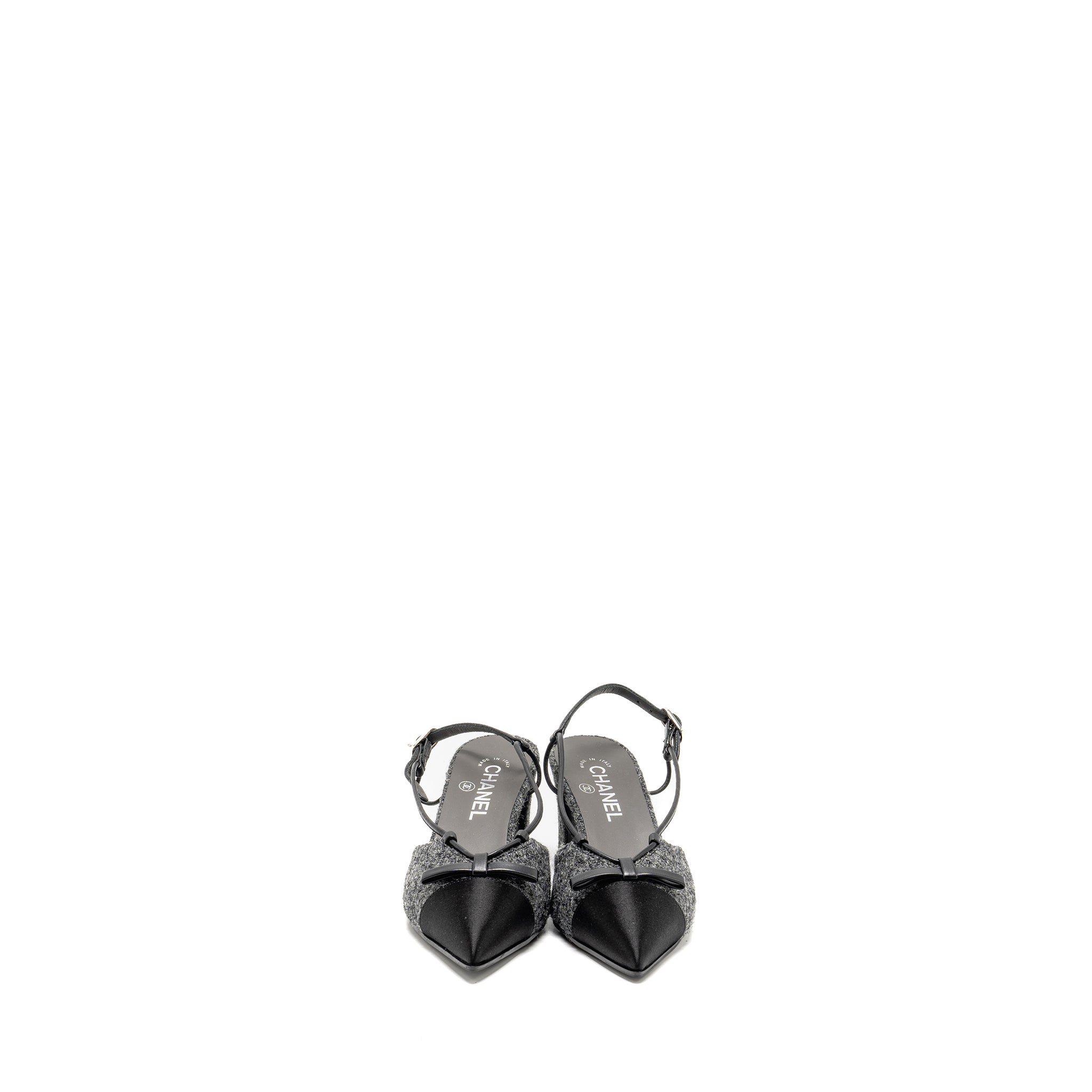 CHANEL CAP TOE CC SLINGBACK PUMPS TWEED GREY/BLACK