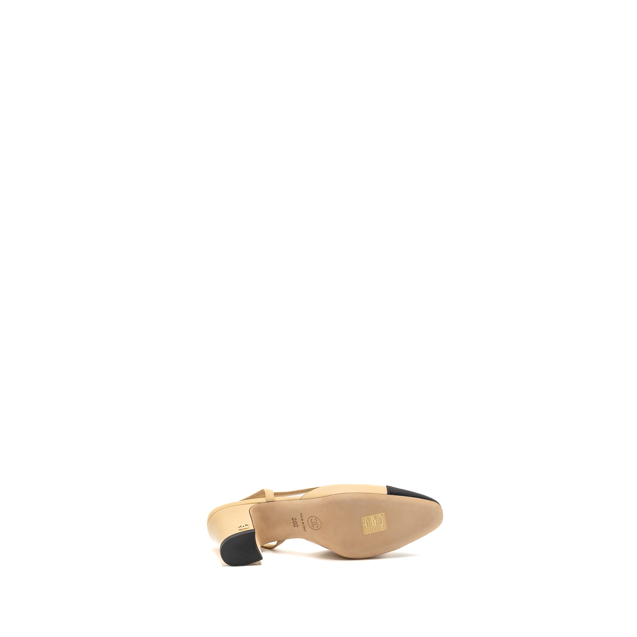 CHANEL SLINGBACK PUMPS LEATHER BEIGE / BLACK