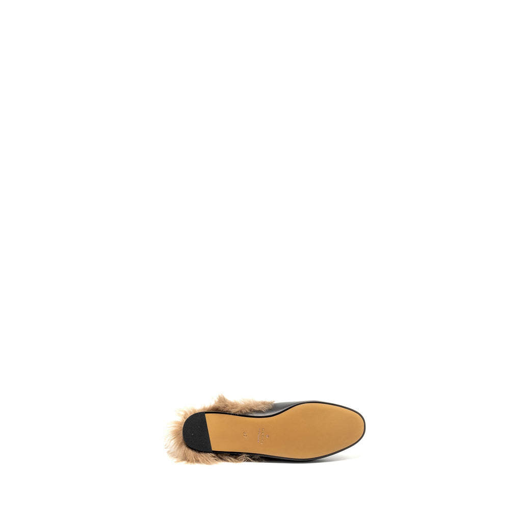 GUCCI HORSEBIT PRINCETOWN FUR SLIPPER LEATHER BLACK GHW
