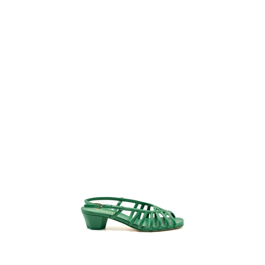 CHANEL 22B CC LOGO SANDALS LAMBSKIN GREEN SHW