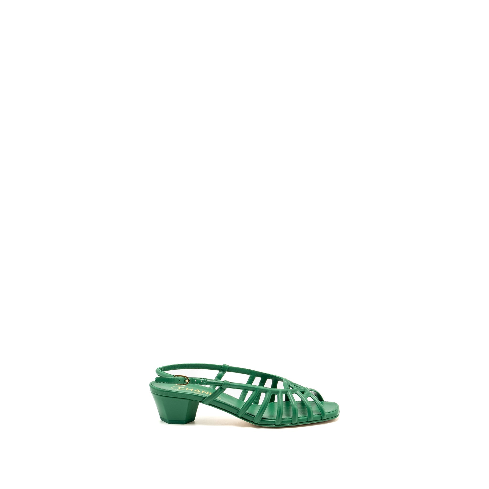 CHANEL 22B CC LOGO SANDALS LAMBSKIN GREEN SHW