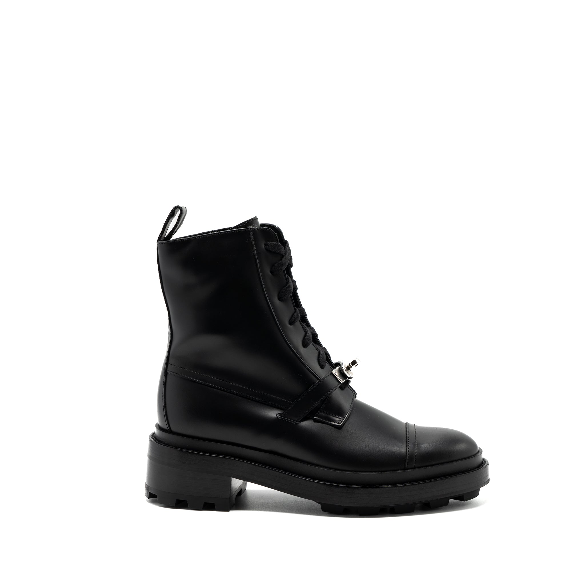 HERMES FUNK ANKLE BOOT GLAZED CALFSKIN BLACK SHW