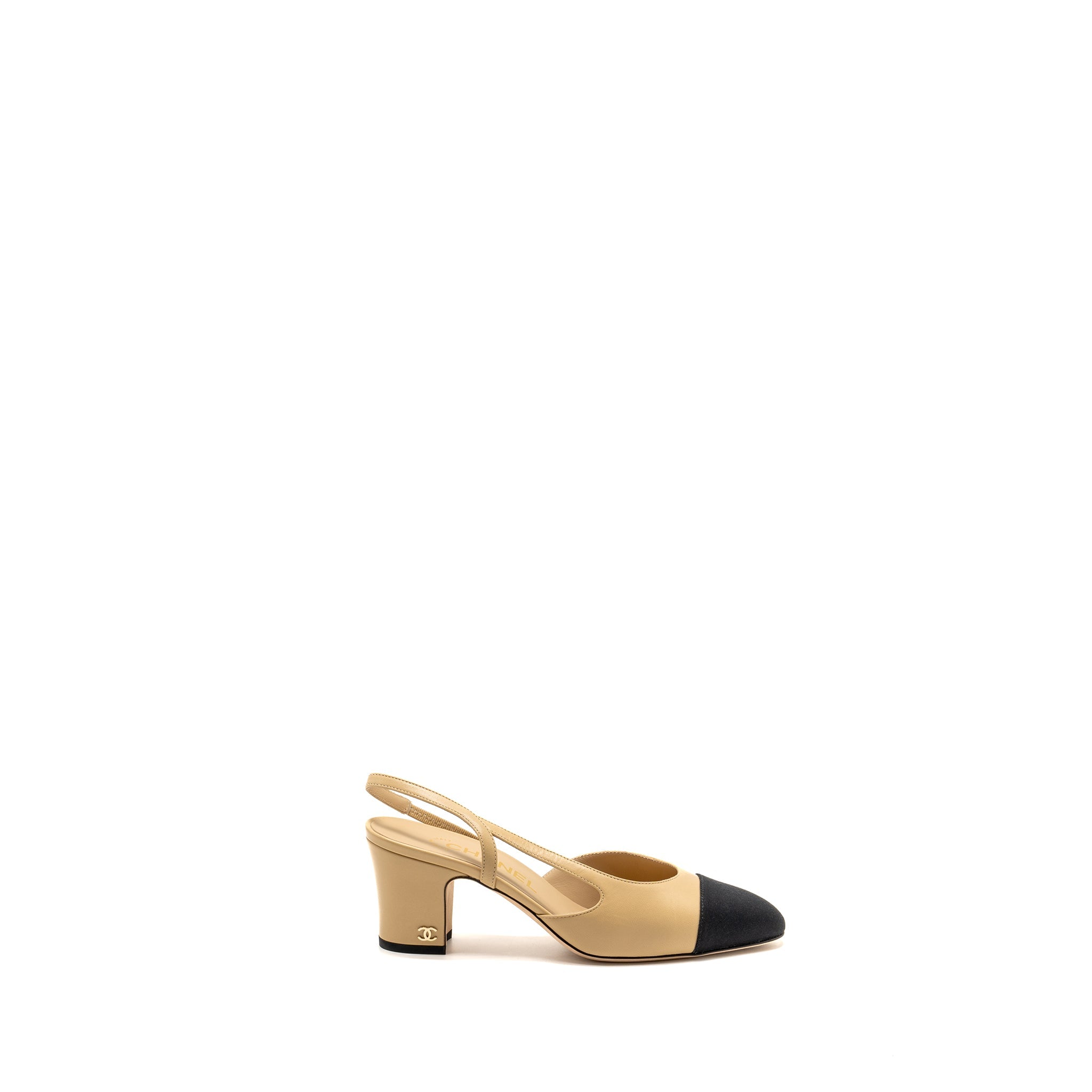 CHANEL SLINGBACK PUMPS LEATHER BEIGE / BLACK