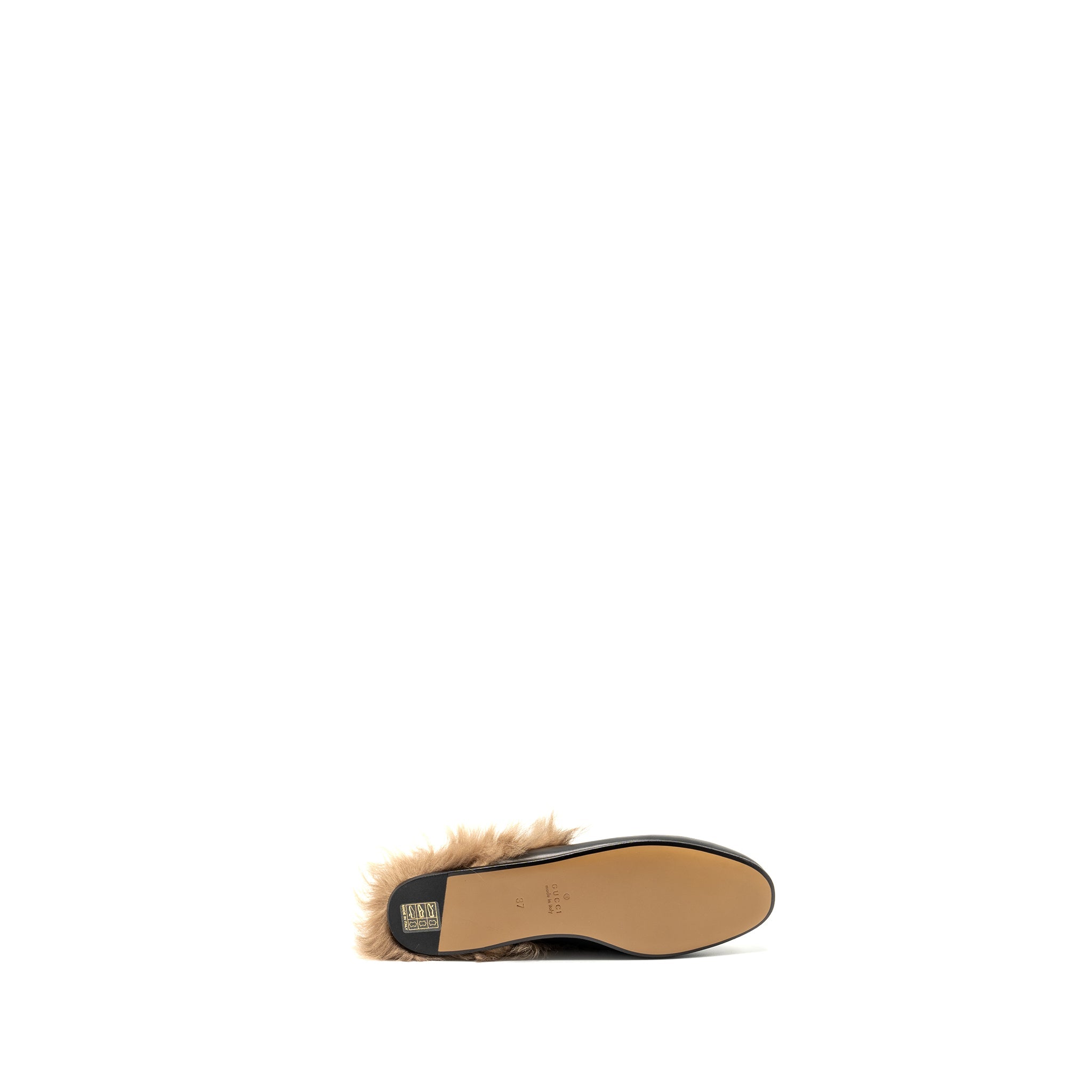GUCCI HORSEBIT PRINCETOWN FUR SLIPPER LEATHER BLACK GHW