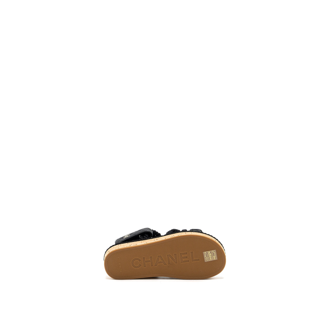 CHANEL 21S QUILTED LETTER SANDALS BLACK SHW