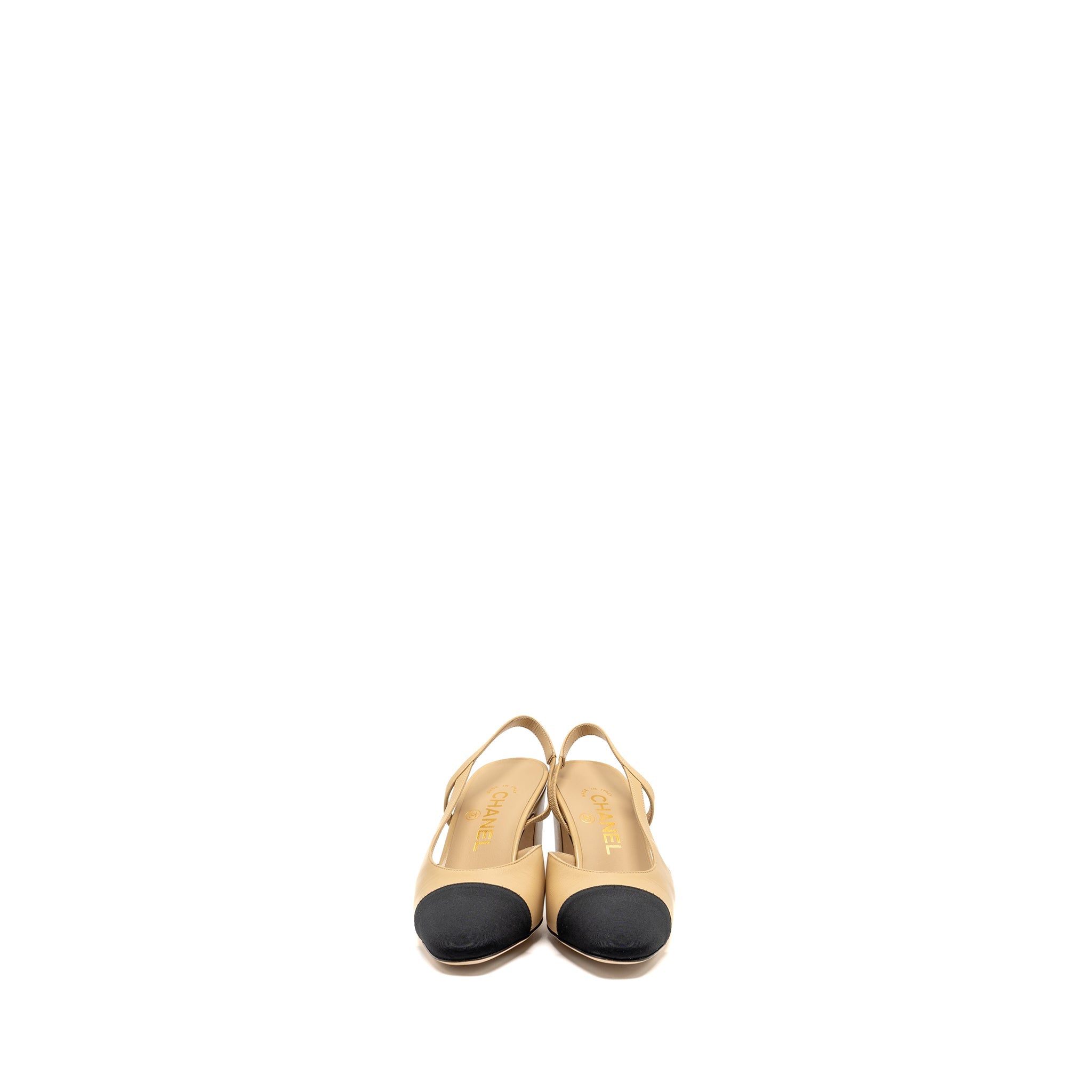 CHANEL SLINGBACK PUMPS LEATHER BEIGE / BLACK
