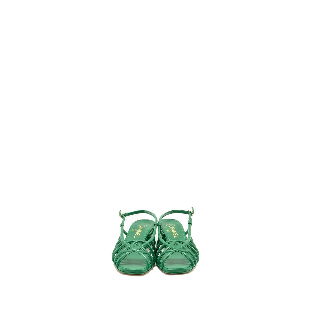 CHANEL 22B CC LOGO SANDALS LAMBSKIN GREEN SHW