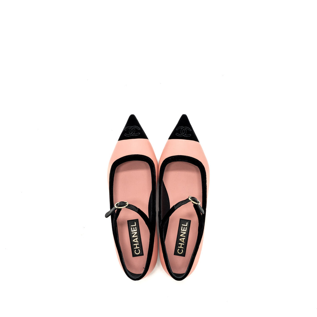CHANEL 22K MERY JANES SHOES LAMBSKIN / VELVET PINK / BLACK LGHW