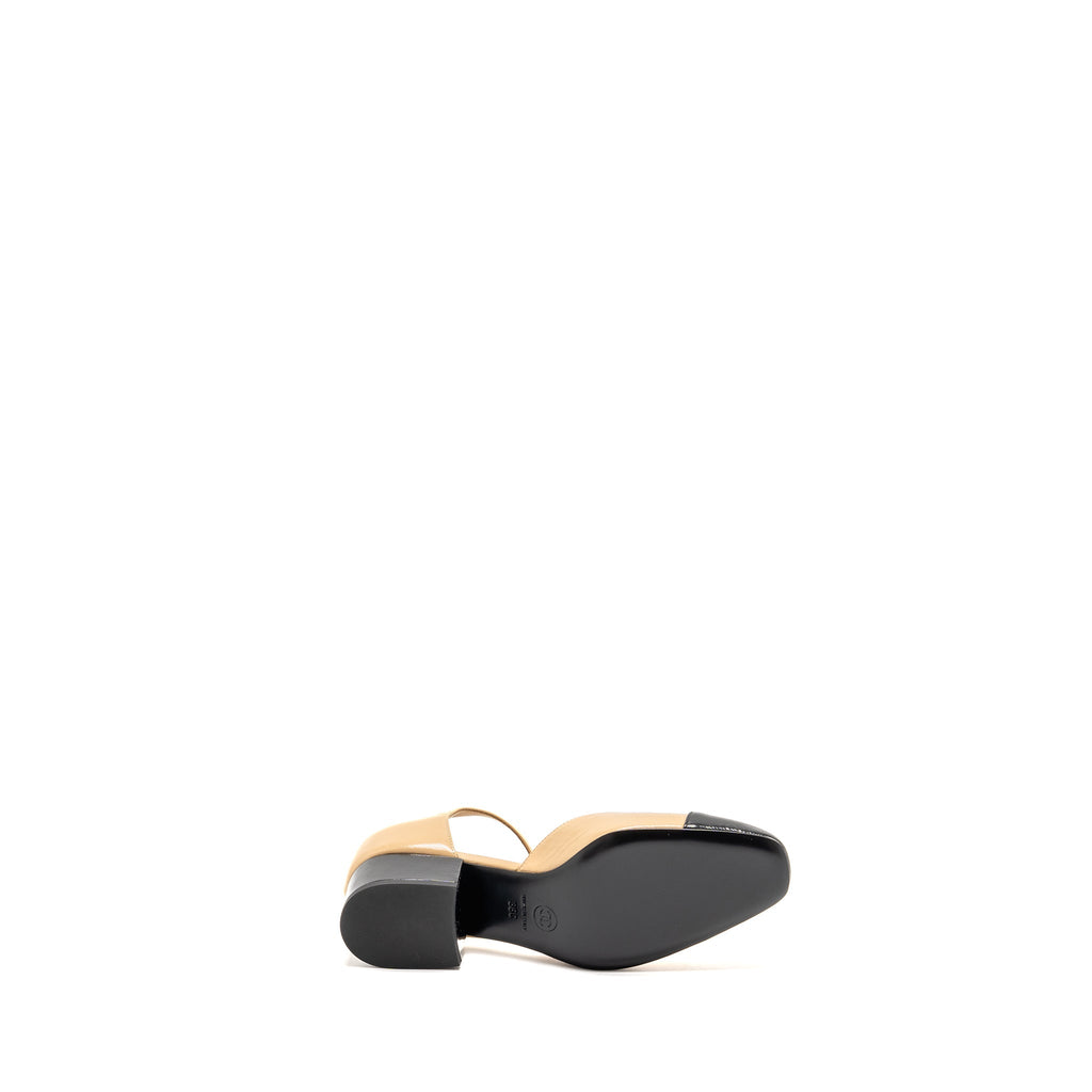 CHANEL 25C MARY JANES SHINY LAMBSKIN BEIGE/BLACK LGHW