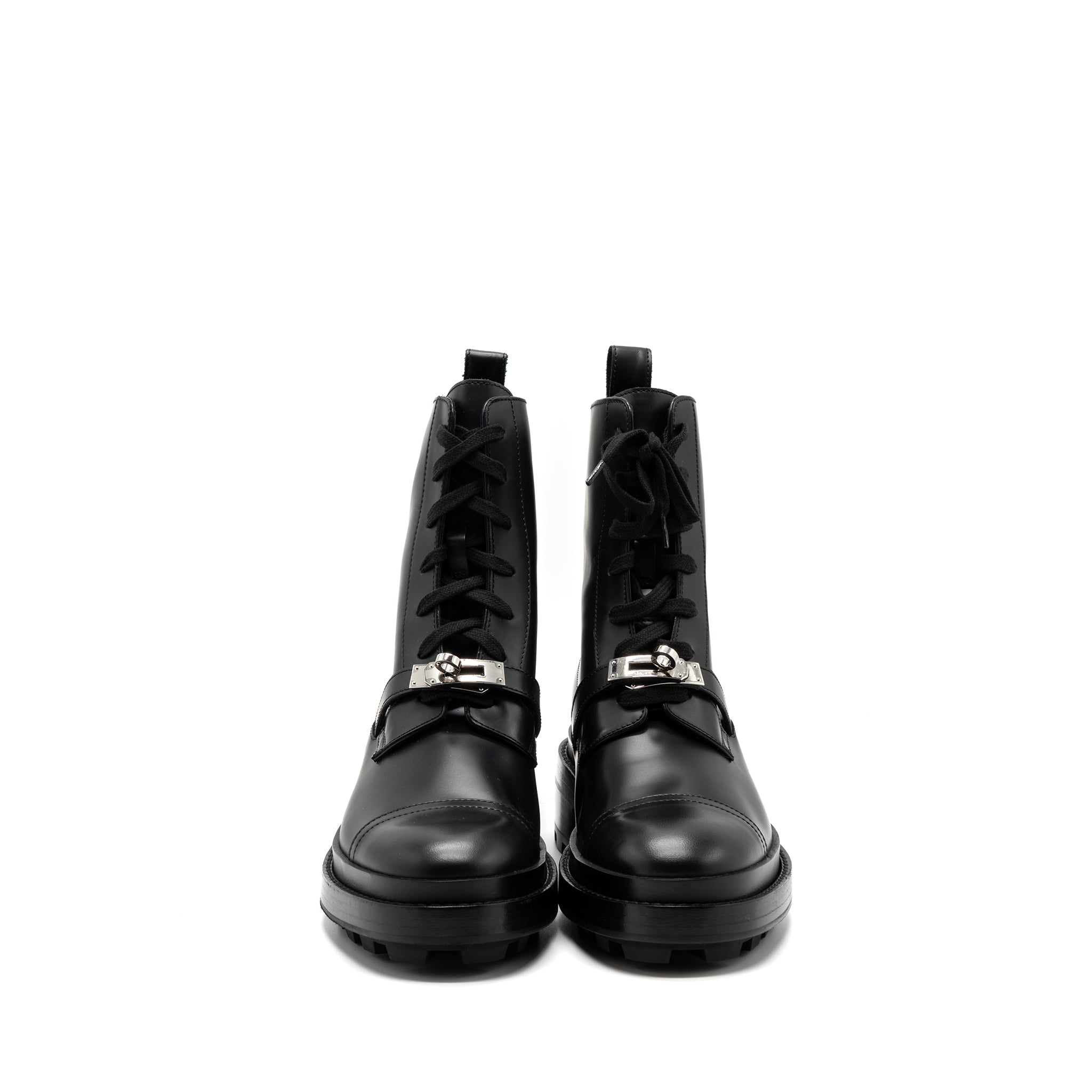 HERMES FUNK ANKLE BOOT GLAZED CALFSKIN BLACK SHW