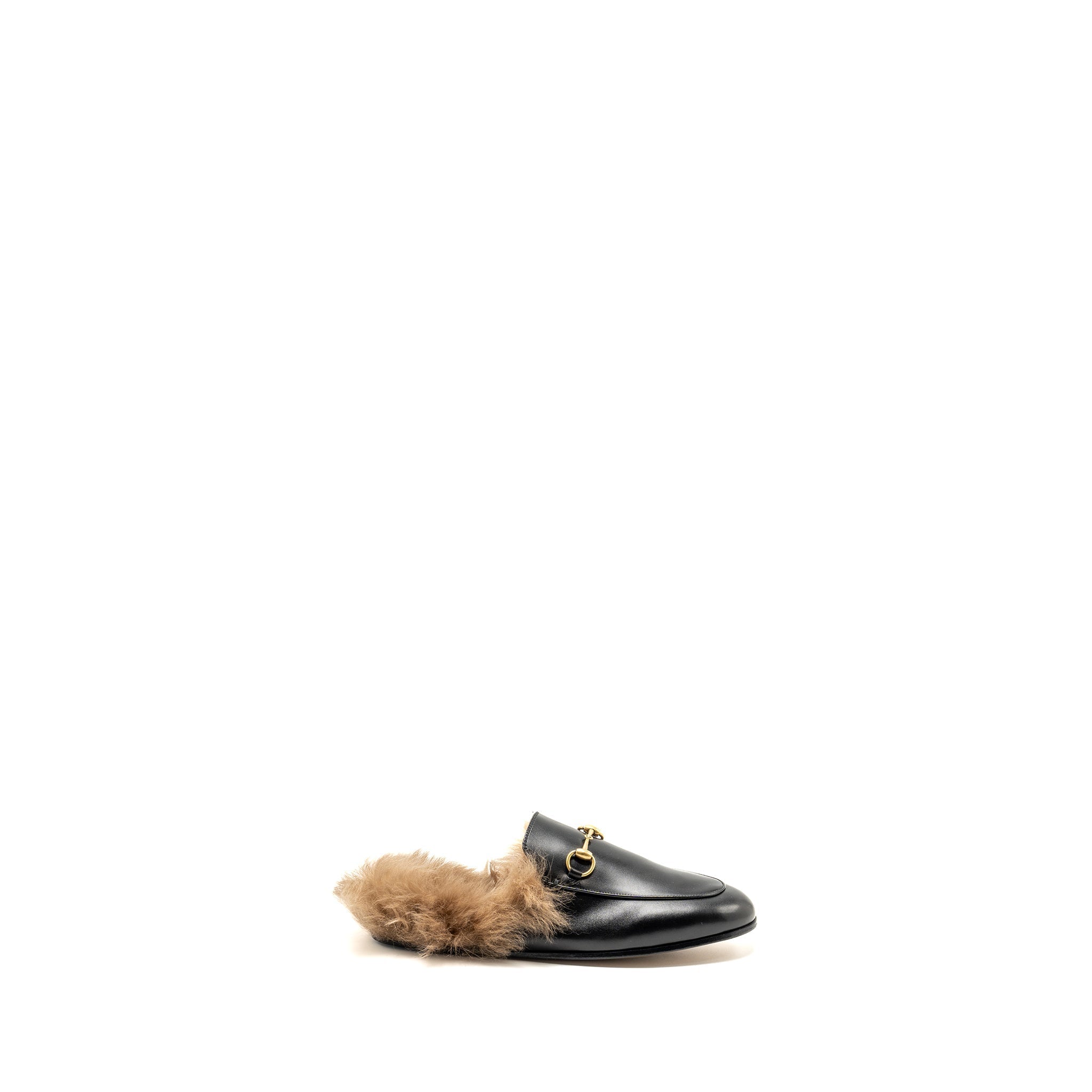 GUCCI HORSEBIT PRINCETOWN FUR SLIPPER LEATHER BLACK GHW