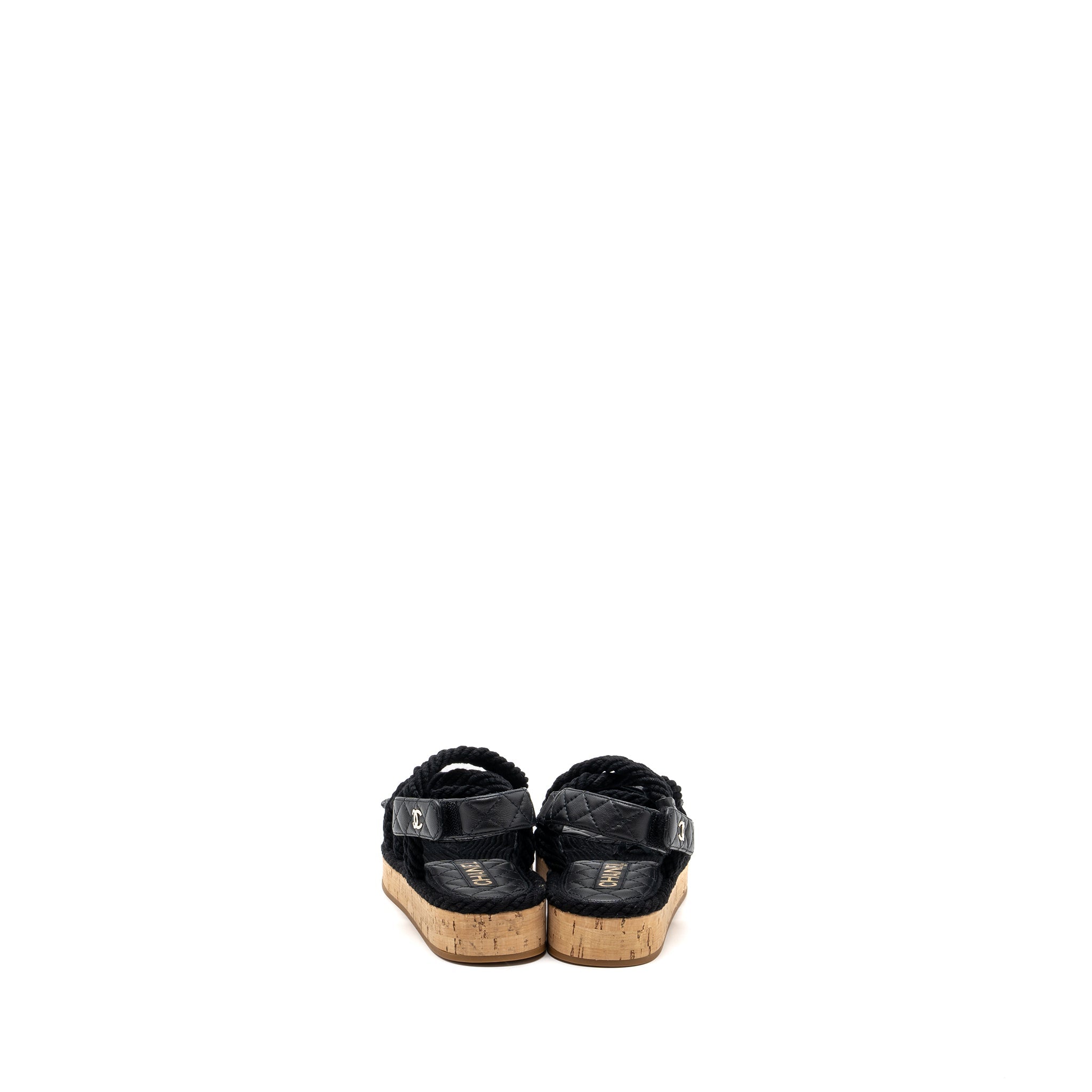CHANEL 21S QUILTED LETTER SANDALS BLACK SHW