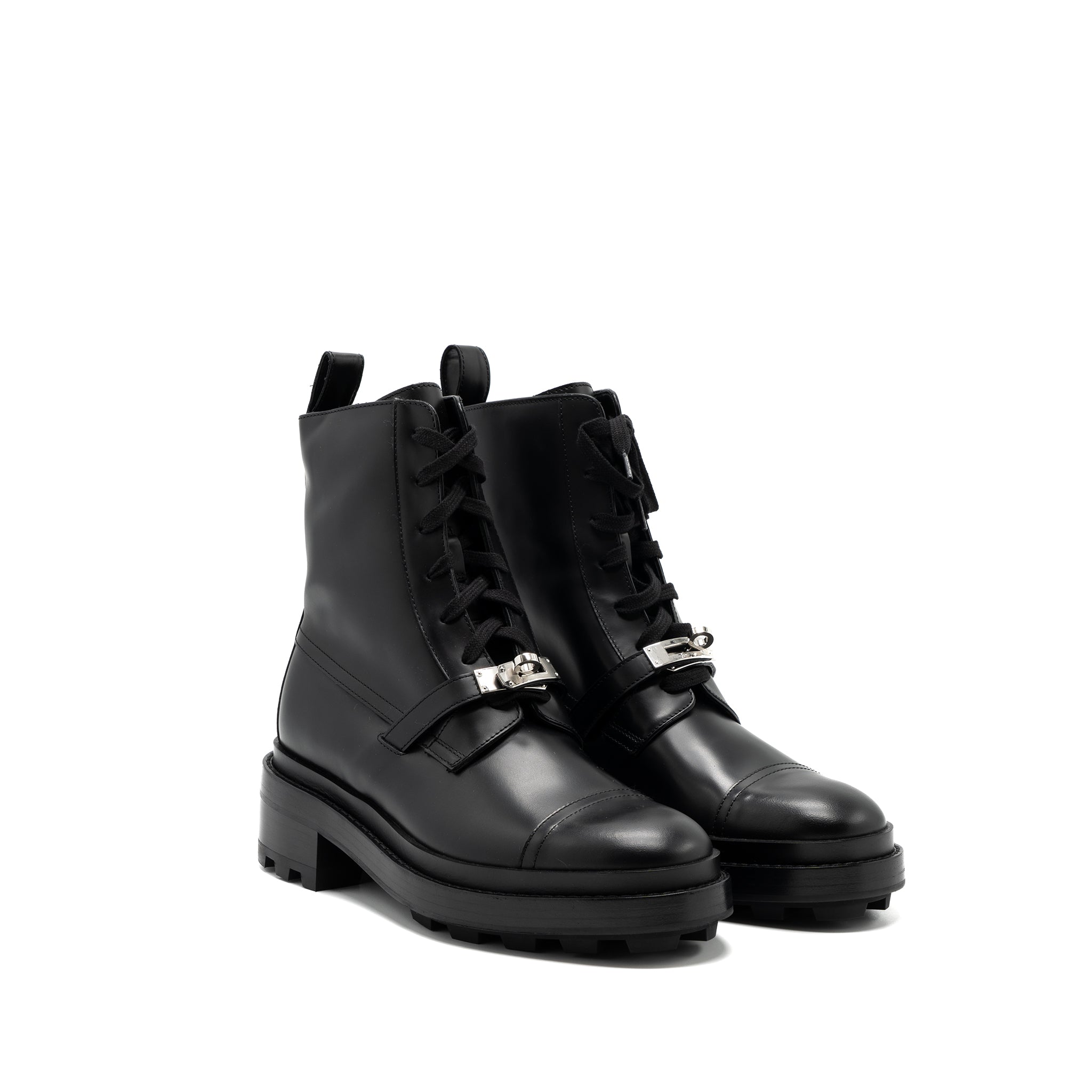 HERMES FUNK ANKLE BOOT GLAZED CALFSKIN BLACK SHW