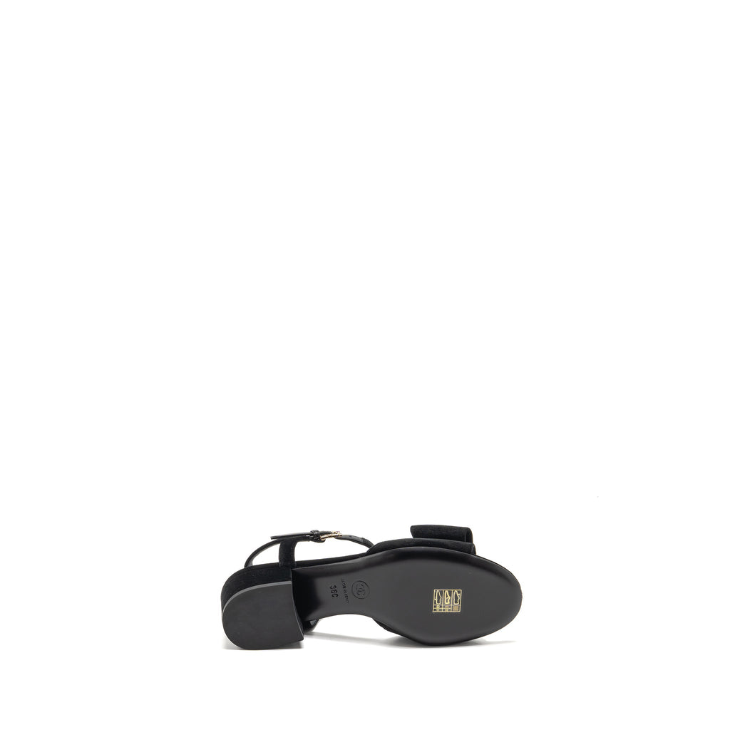 CHANEL 24K CRYSTAL CC LOGO SANDALS VELVET BLACK LGHW