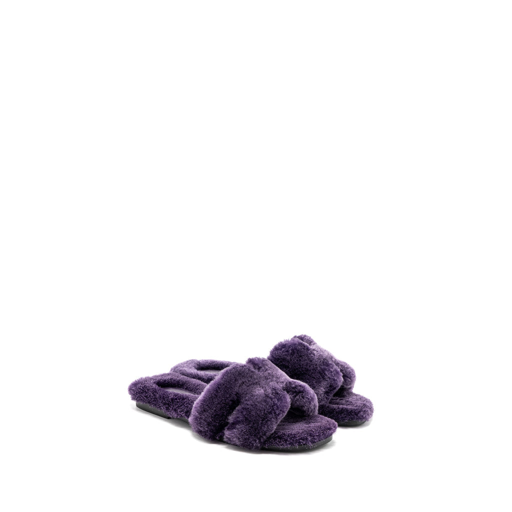 HERMES ORAN SANDAL SHEARLING PURPLE