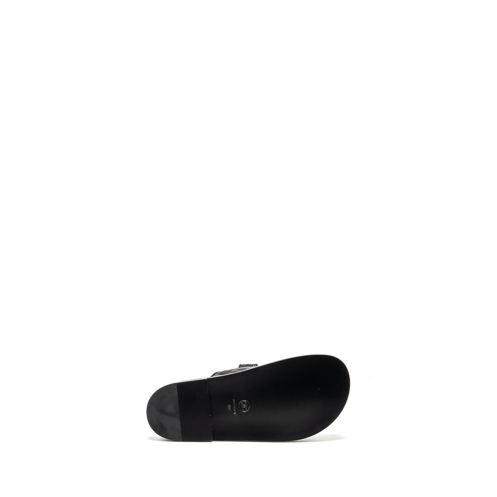 CHANEL CC LOGO DAD SANDALS LEATHER BLACK LIGHT GOLD TONE