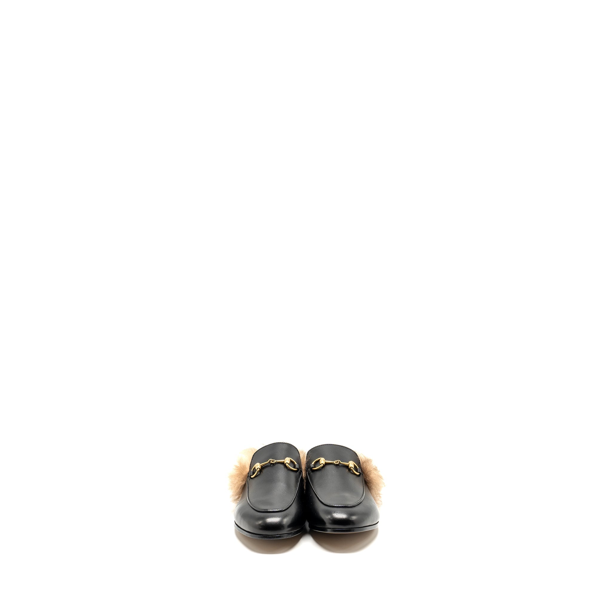 GUCCI HORSEBIT PRINCETOWN FUR SLIPPER LEATHER BLACK GHW