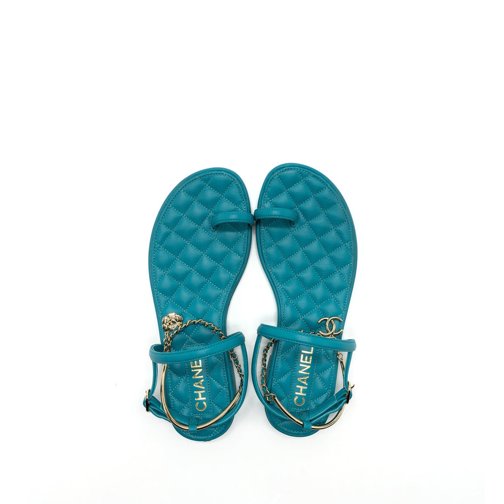 CHANEL SANDALS LEATHER GREEN LGHW